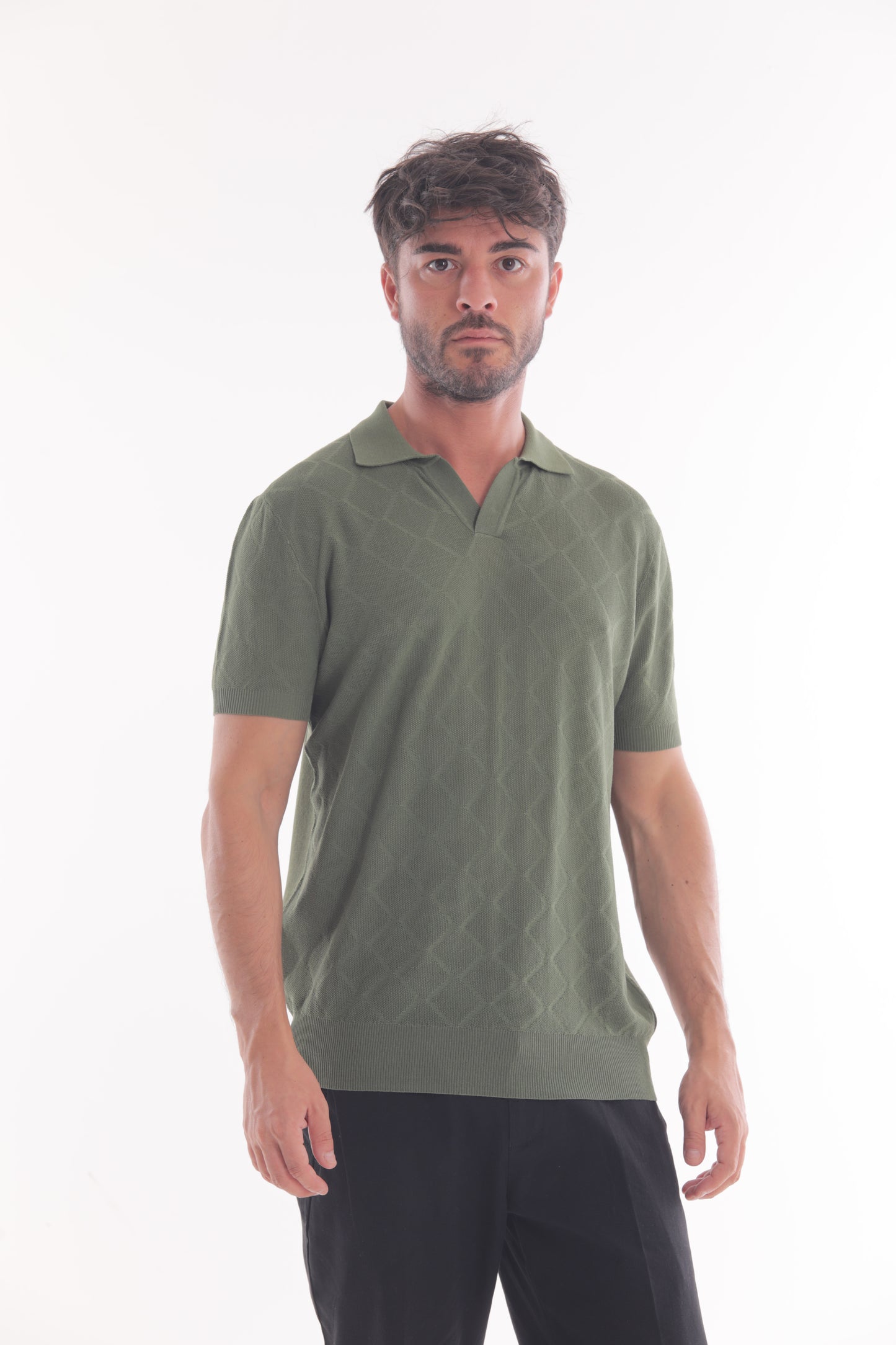 POLO SENZA BOTTONI IN MAGLIA A ROMBI
