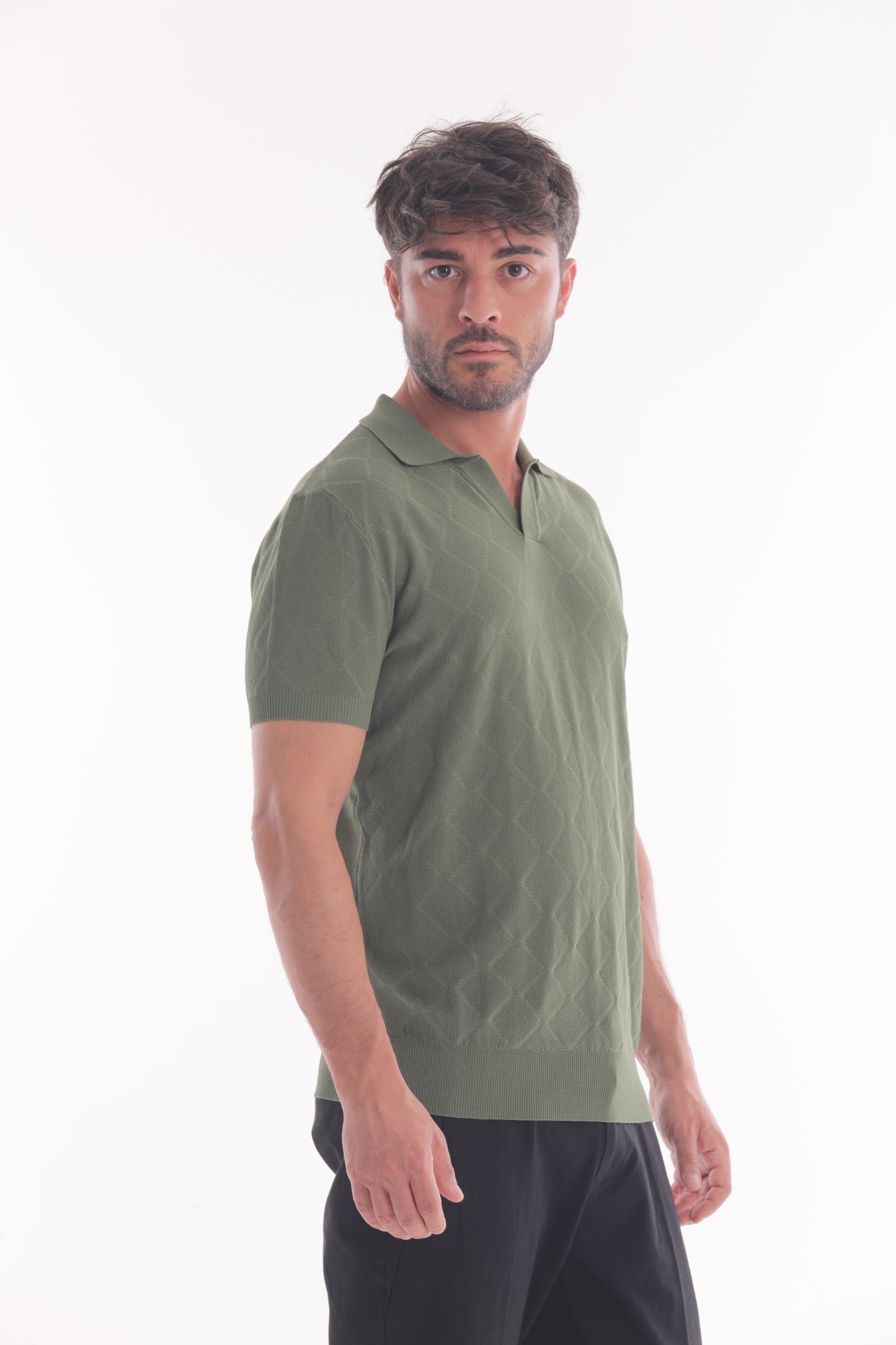 POLO SENZA BOTTONI IN MAGLIA A ROMBI