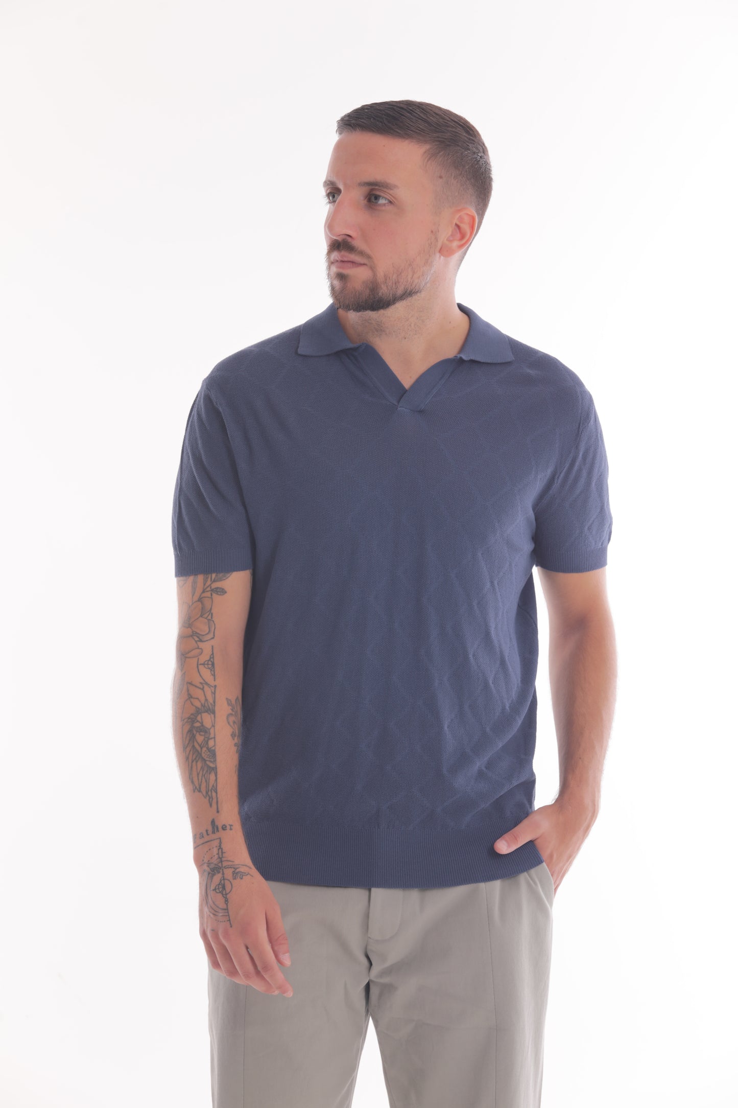 POLO SENZA BOTTONI IN MAGLIA A ROMBI