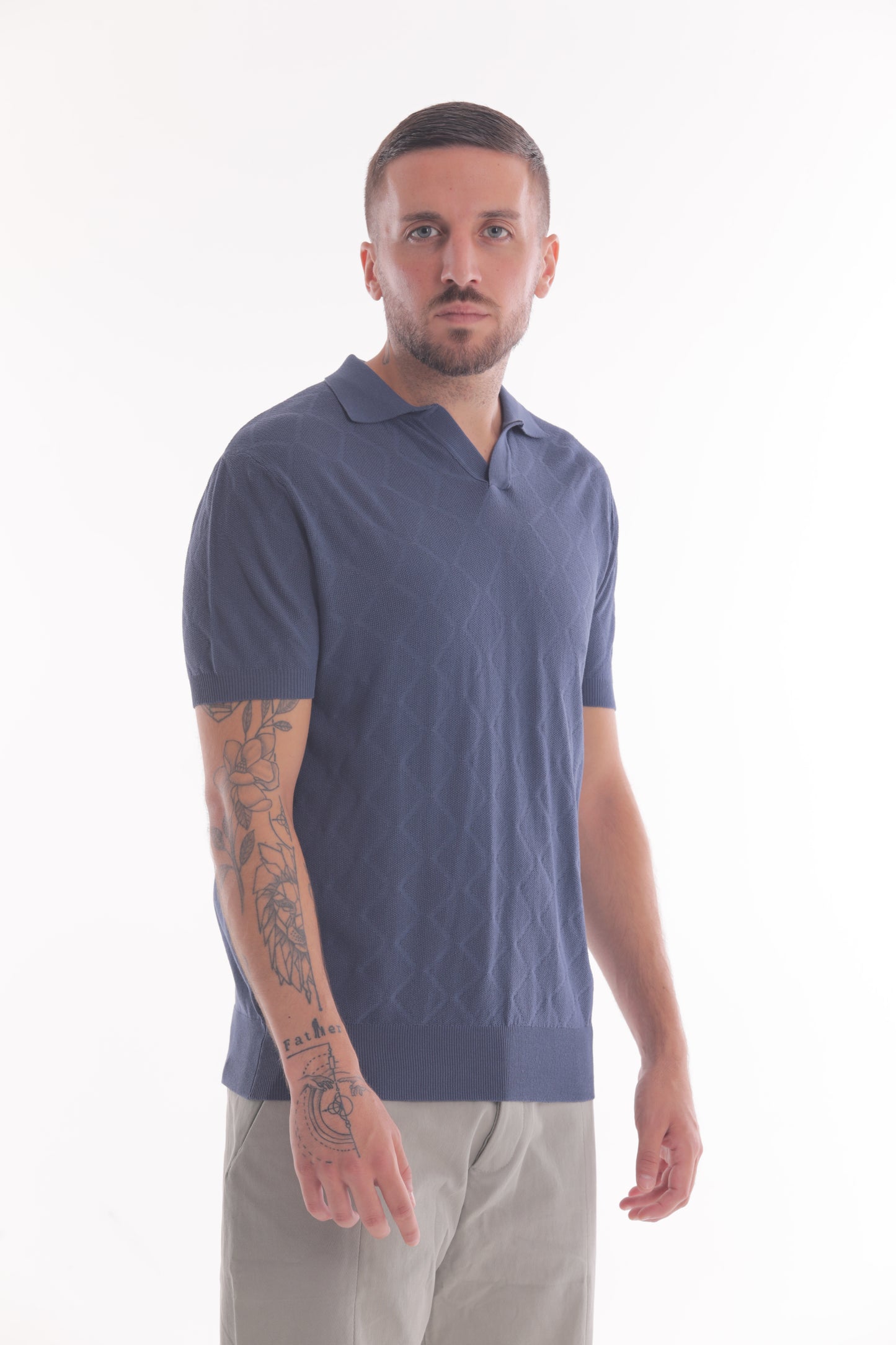 POLO SENZA BOTTONI IN MAGLIA A ROMBI