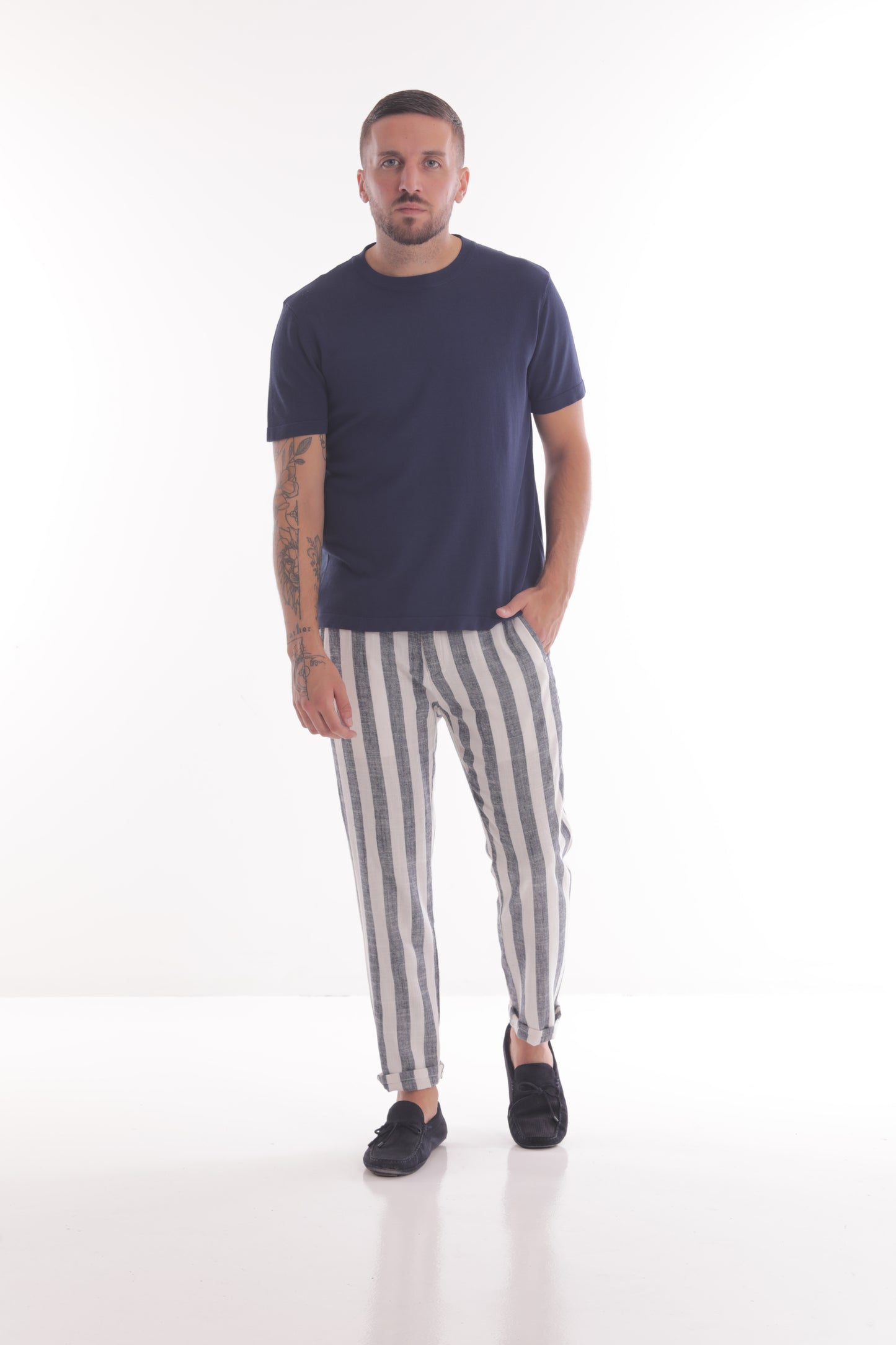 PANTALONI DI LINO A RIGHE