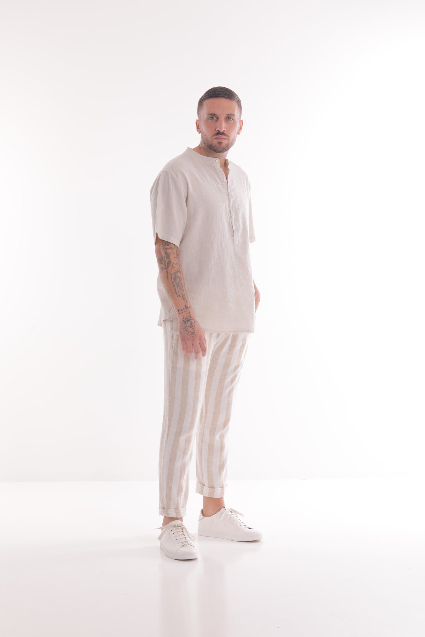 PANTALONI DI LINO A RIGHE