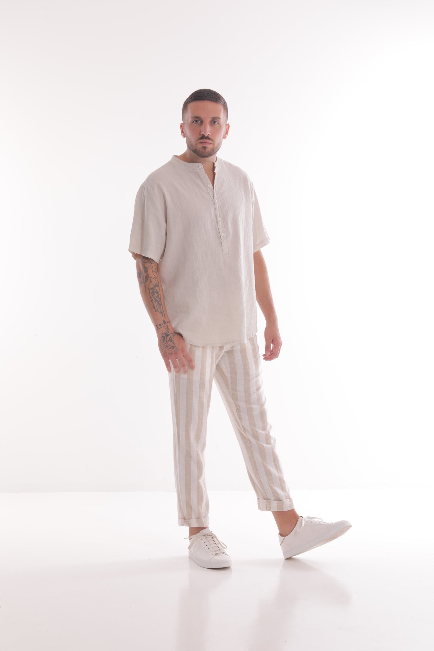 PANTALONI DI LINO A RIGHE