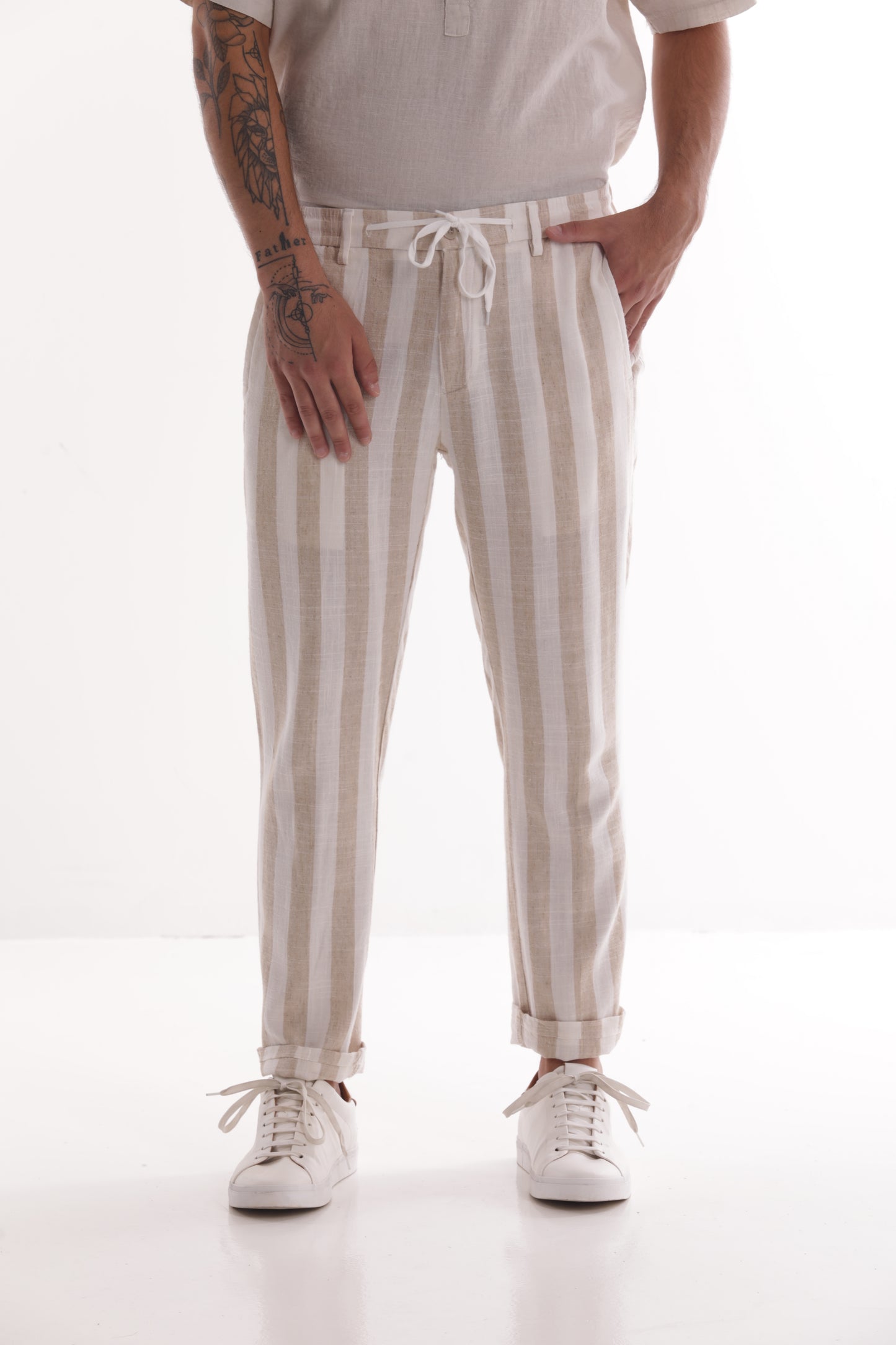 PANTALONI DI LINO A RIGHE