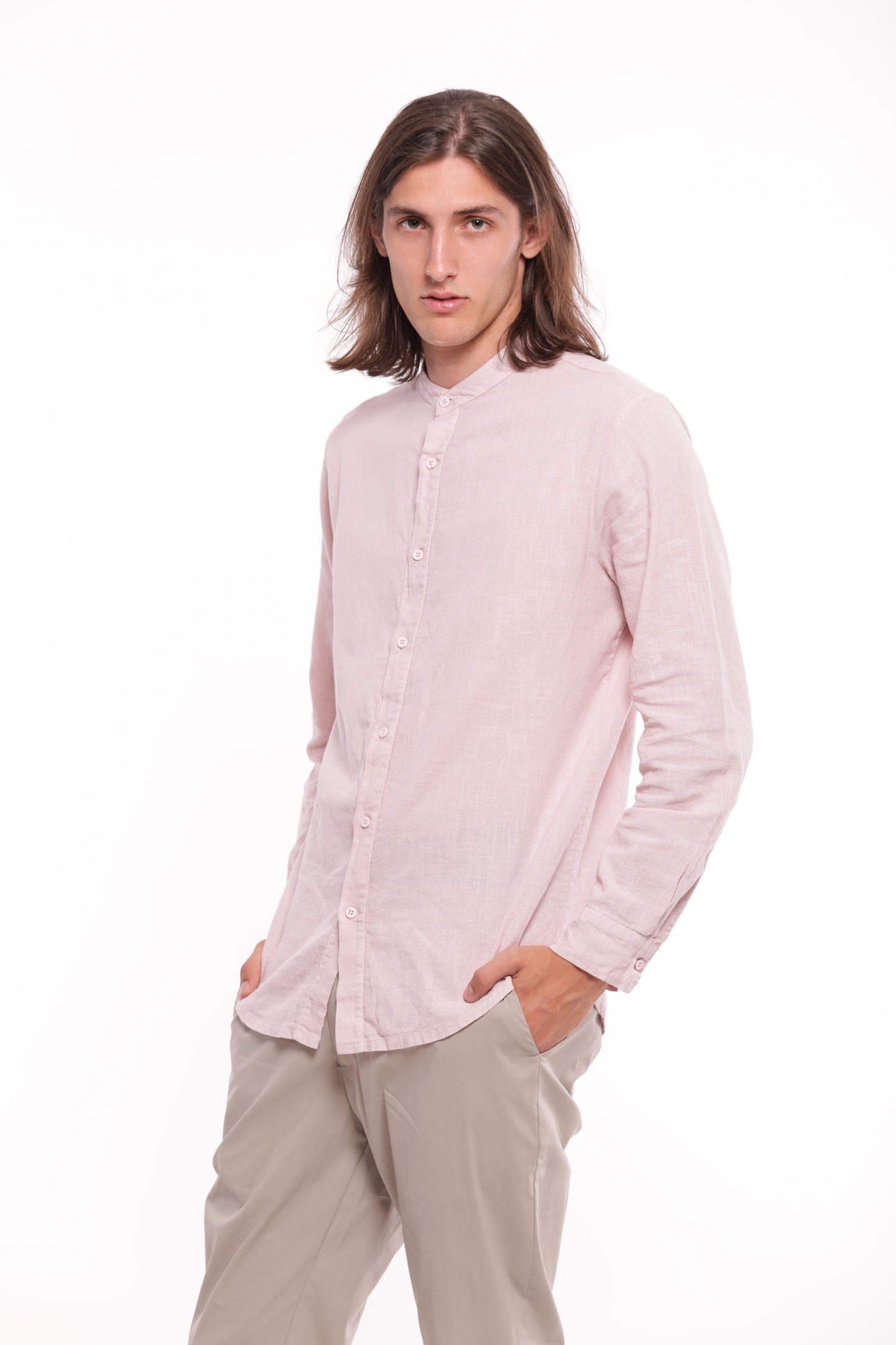 CAMICIA IN LINO CON COLLO ALLA COREANA