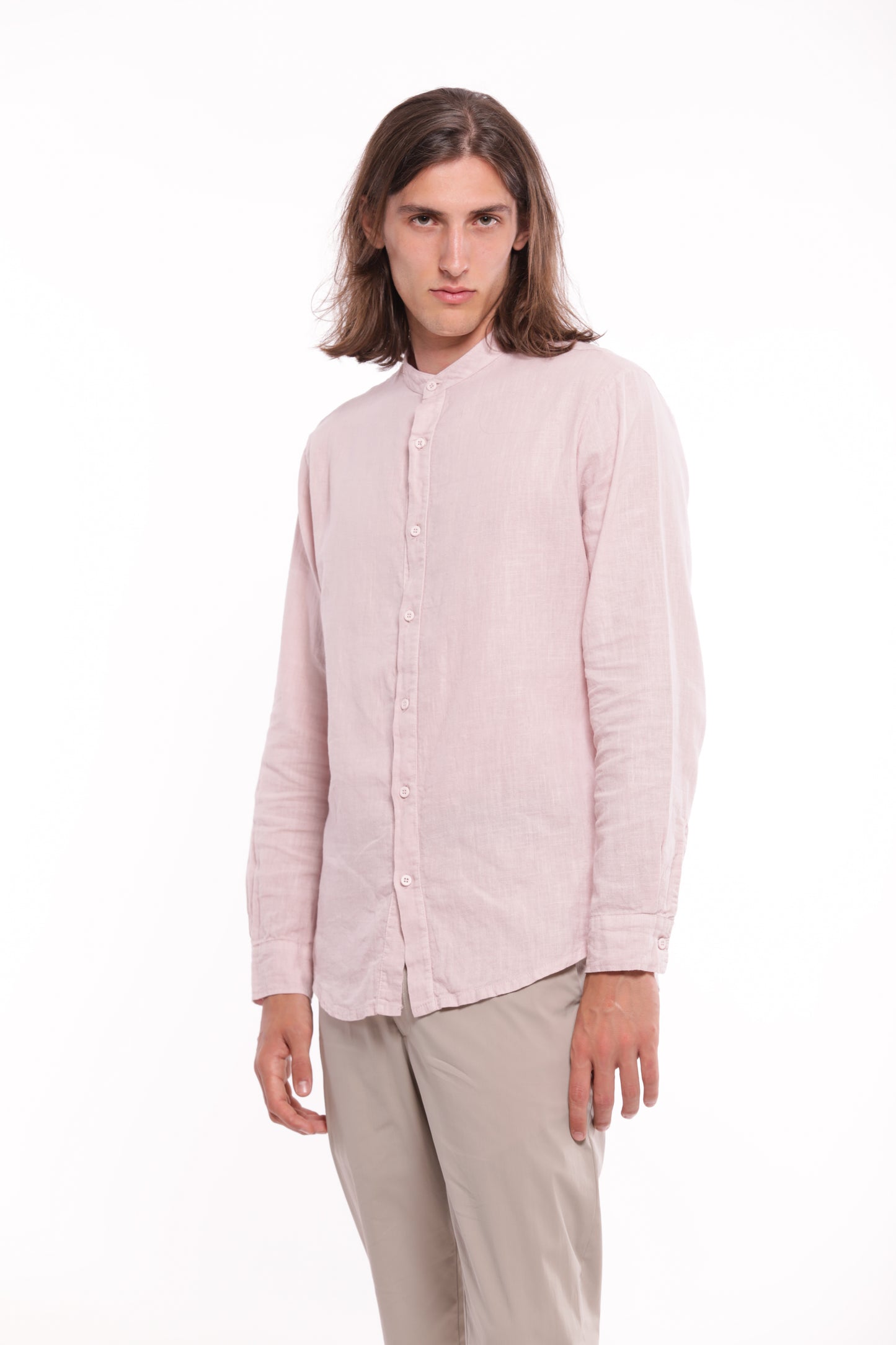 CAMICIA IN LINO CON COLLO ALLA COREANA
