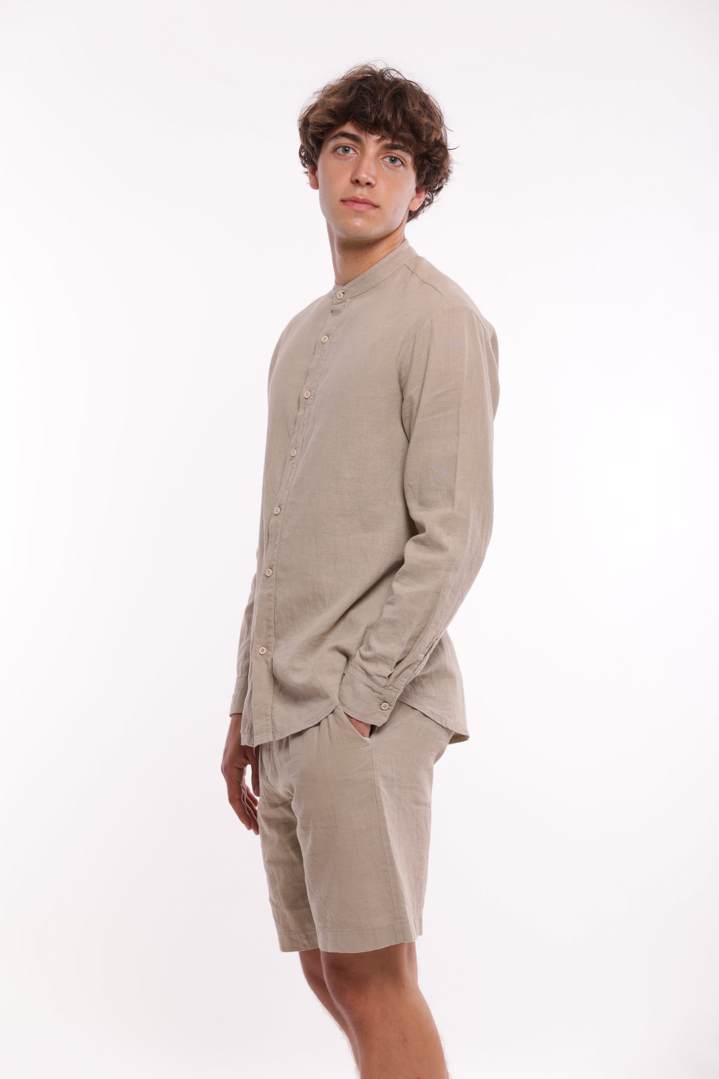 CAMICIA IN LINO CON COLLO ALLA COREANA