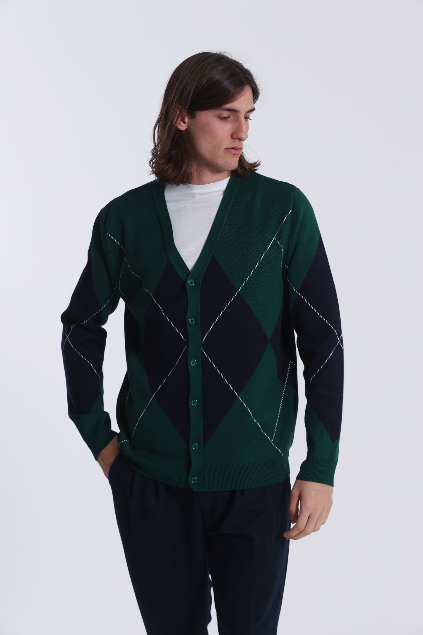 CARDIGAN IN MAGLIA A ROMBI