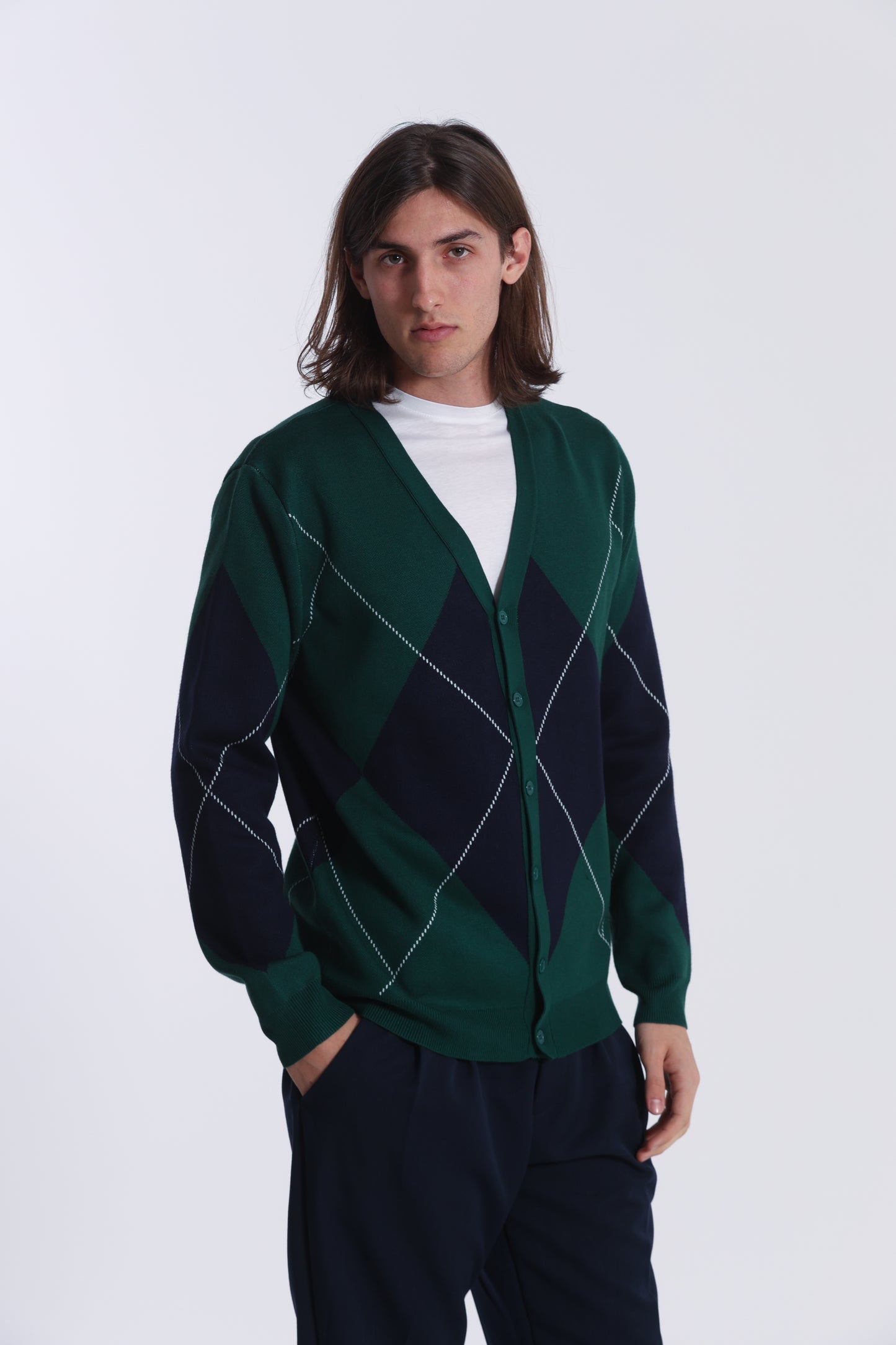 CARDIGAN IN MAGLIA A ROMBI