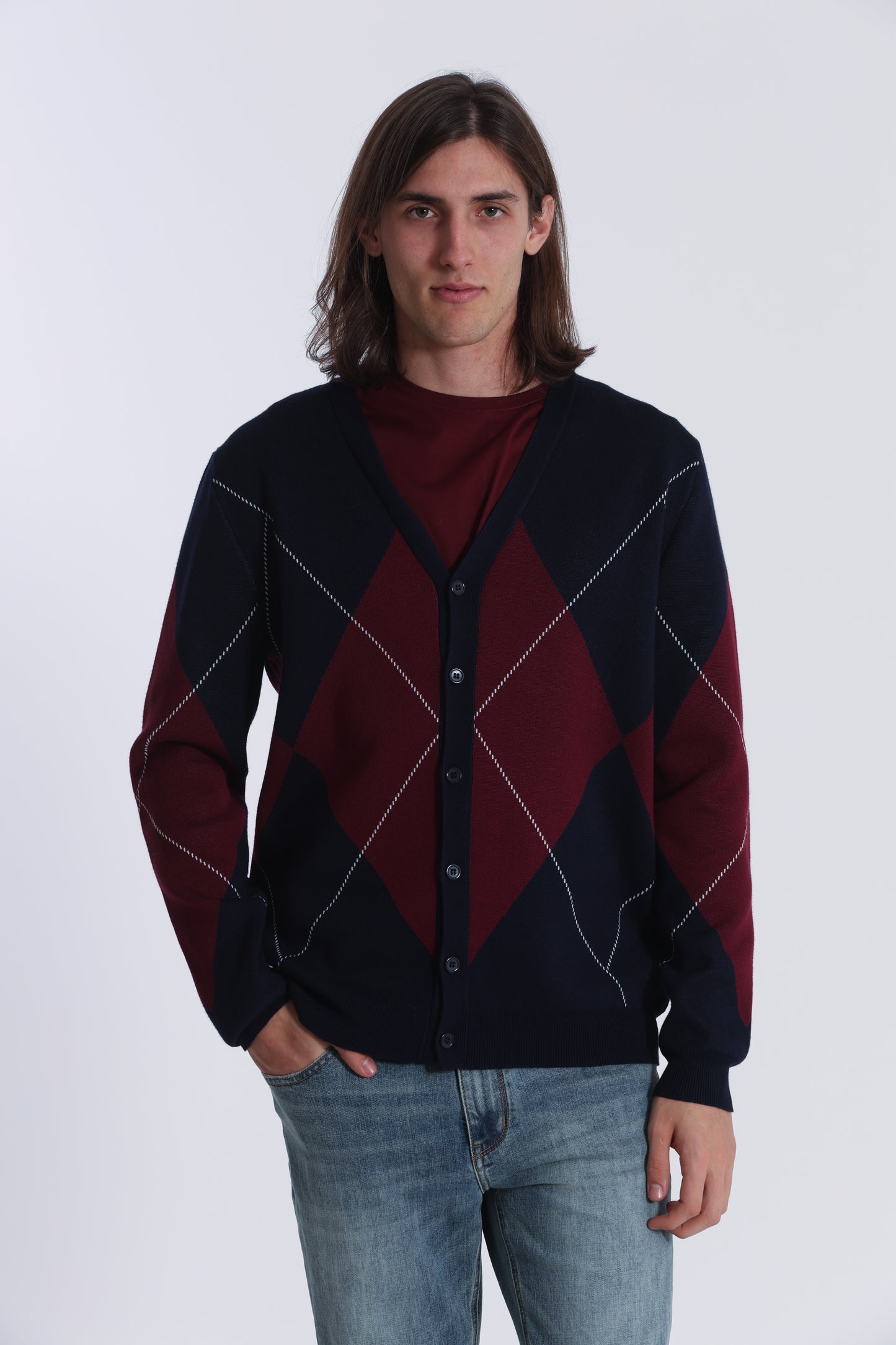 CARDIGAN IN MAGLIA A ROMBI