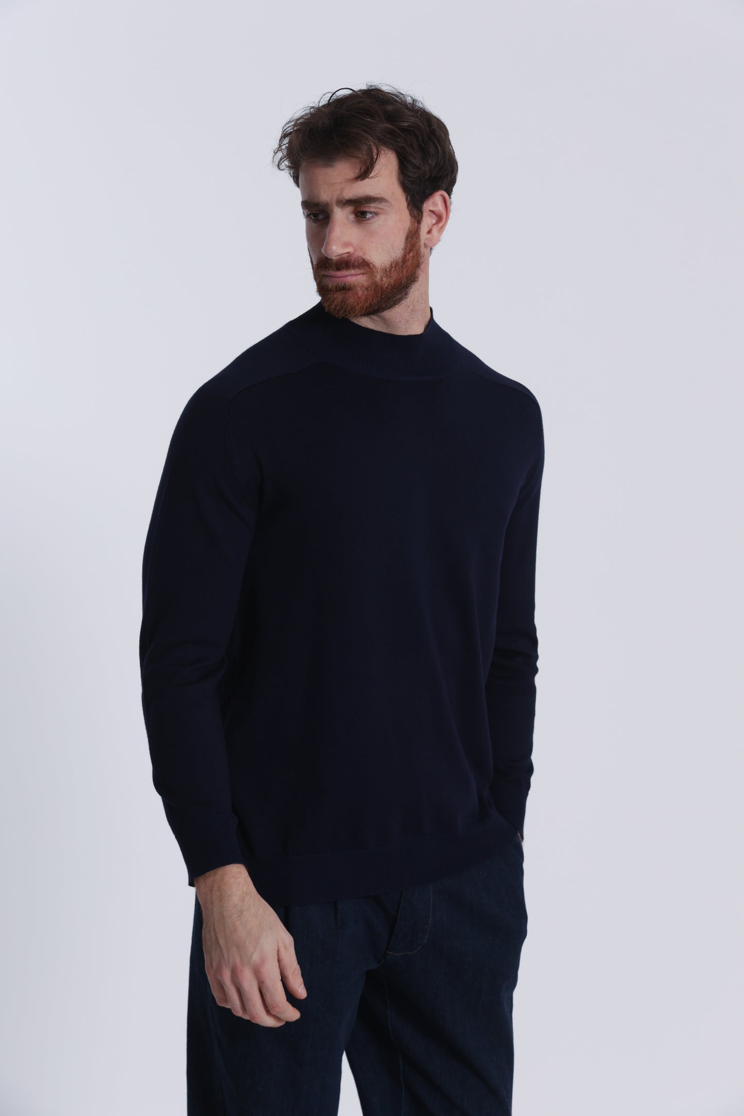 PULLOVER IN MAGLIA A MEZZO COLLO IN TINTA UNITA