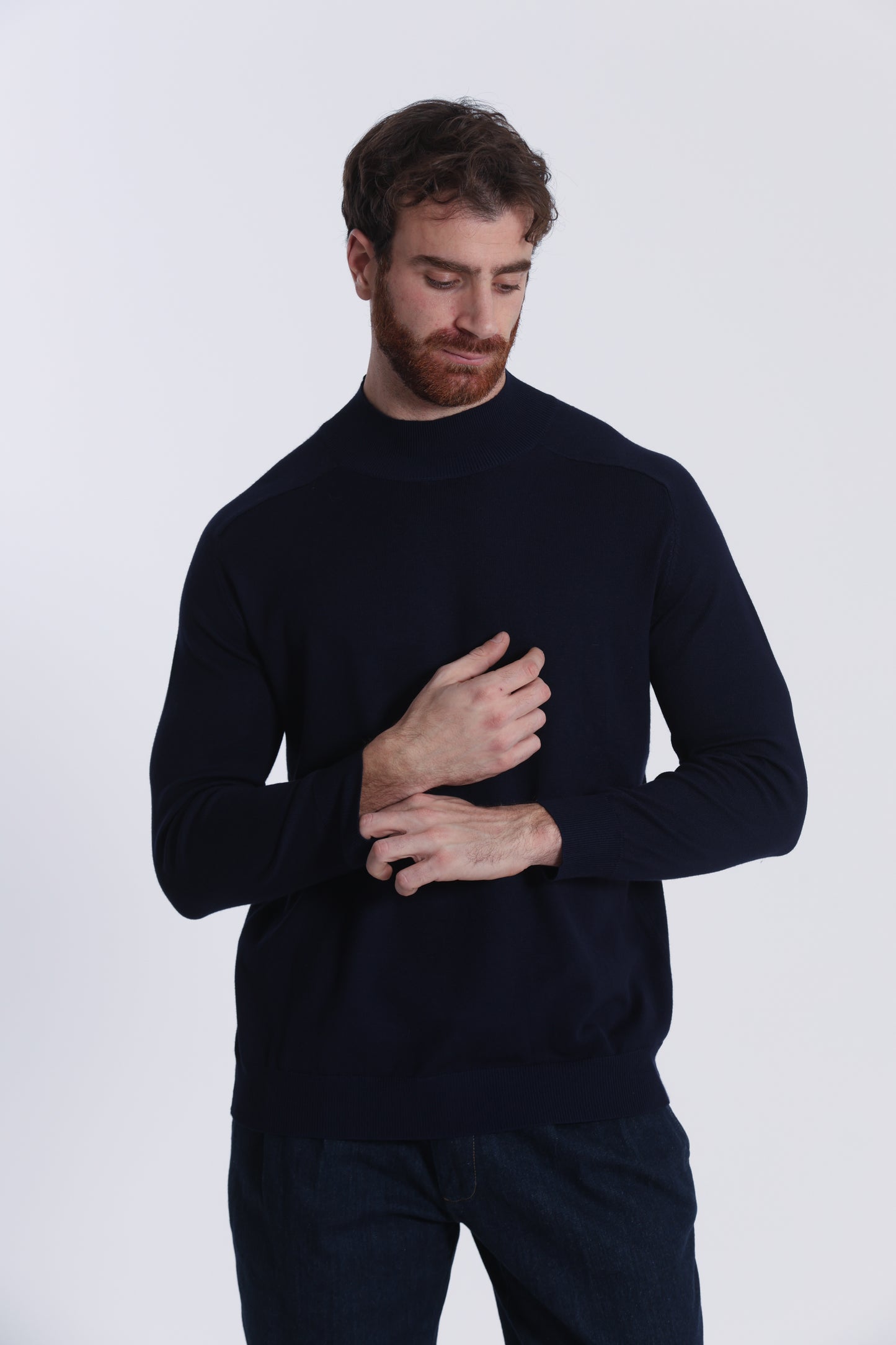 PULLOVER IN MAGLIA A MEZZO COLLO IN TINTA UNITA