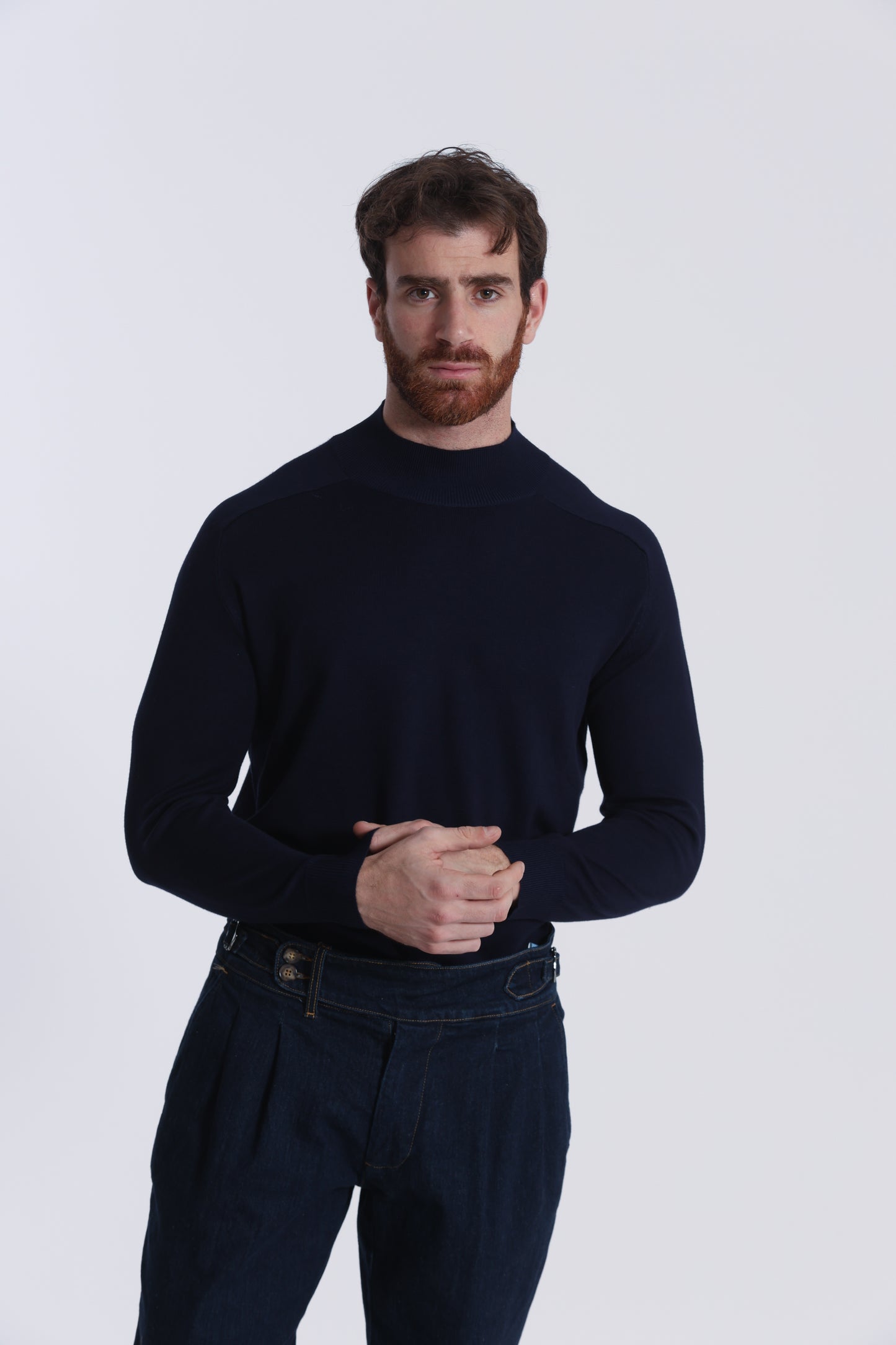 PULLOVER IN MAGLIA A MEZZO COLLO IN TINTA UNITA