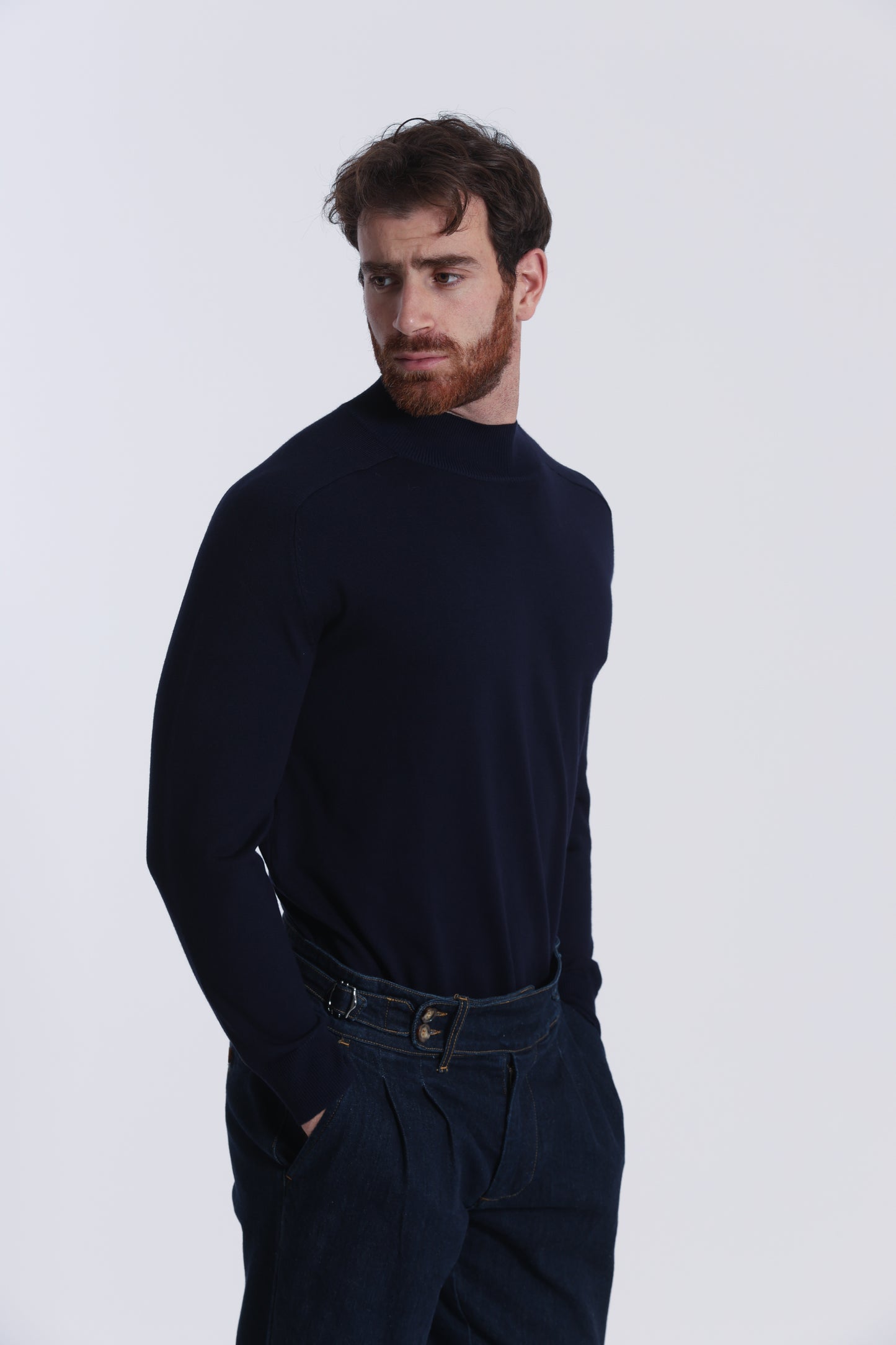 PULLOVER IN MAGLIA A MEZZO COLLO IN TINTA UNITA