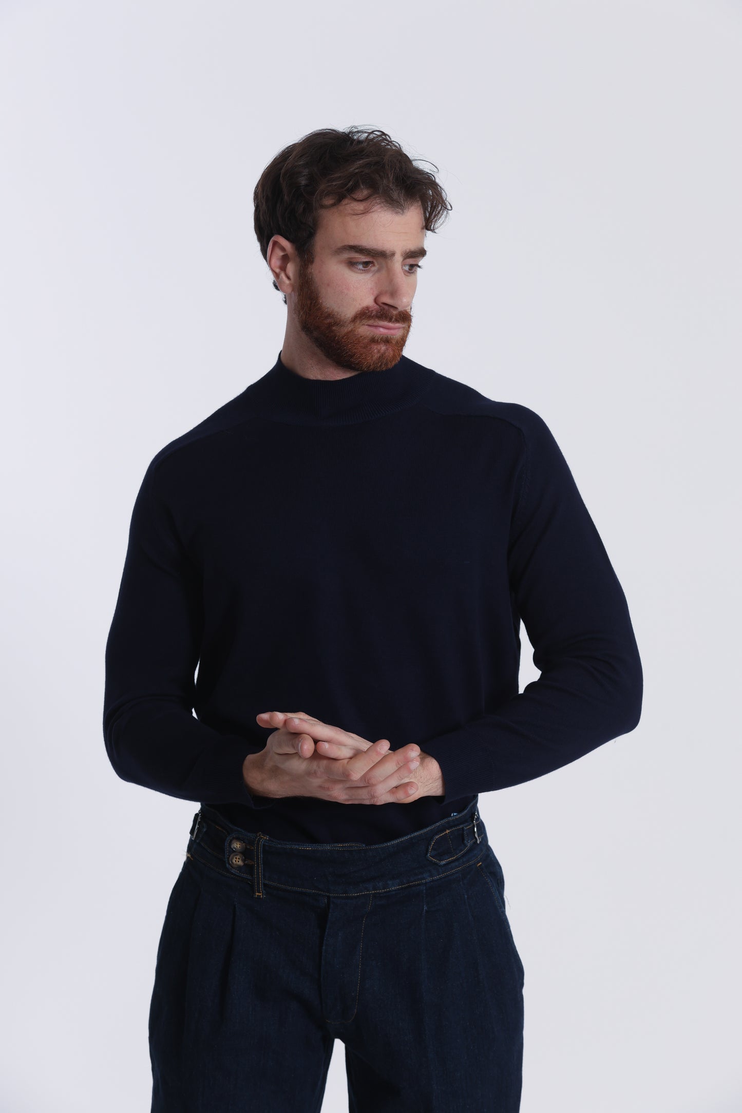 PULLOVER IN MAGLIA A MEZZO COLLO IN TINTA UNITA