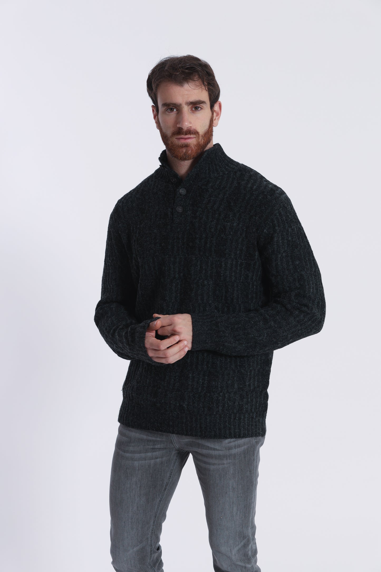 MAGLIA A MEZZO COLLO IN MISTO LANA CON TRECCIA