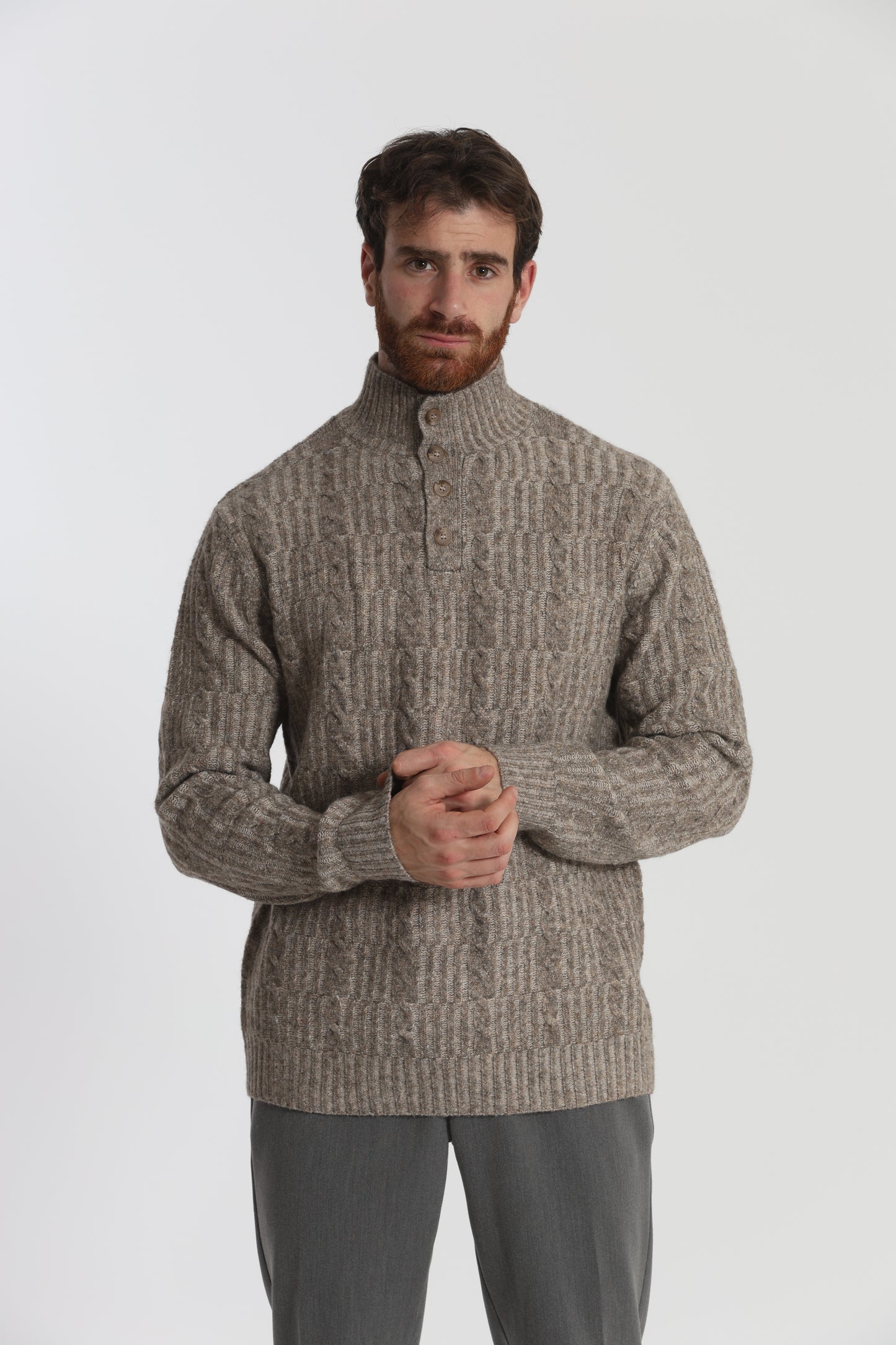 MAGLIA A MEZZO COLLO IN MISTO LANA CON TRECCIA
