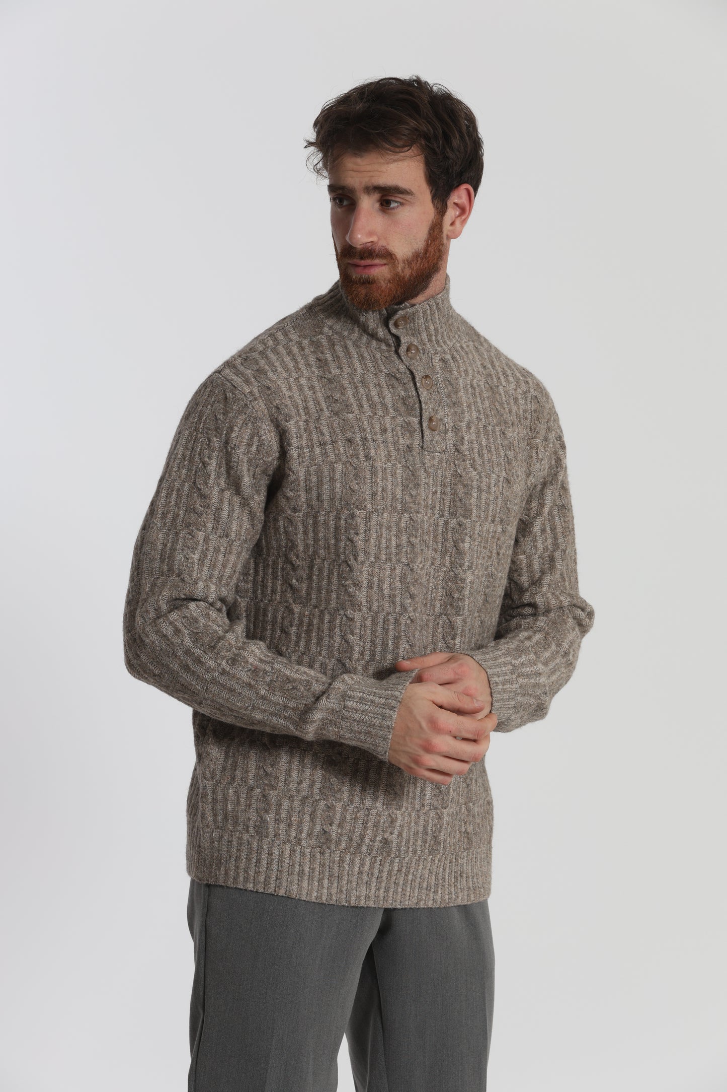 MAGLIA A MEZZO COLLO IN MISTO LANA CON TRECCIA