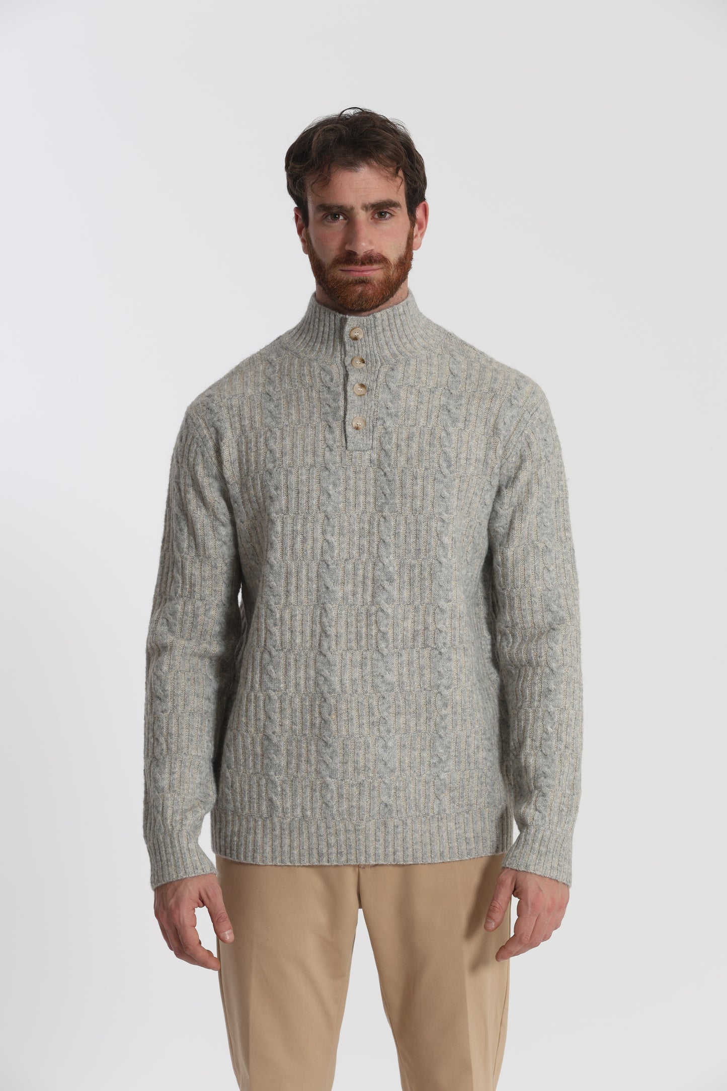 MAGLIA A MEZZO COLLO IN MISTO LANA CON TRECCIA