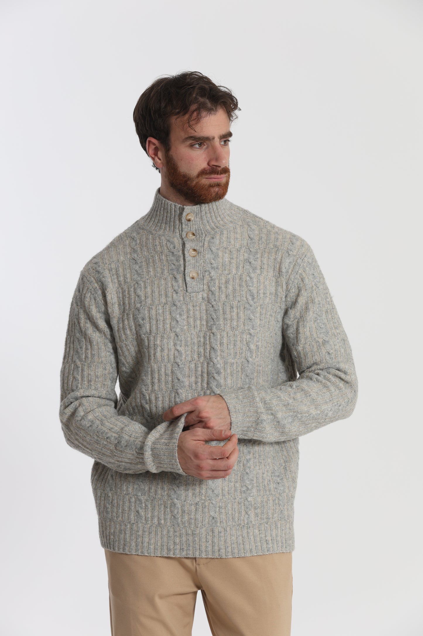 MAGLIA A MEZZO COLLO IN MISTO LANA CON TRECCIA