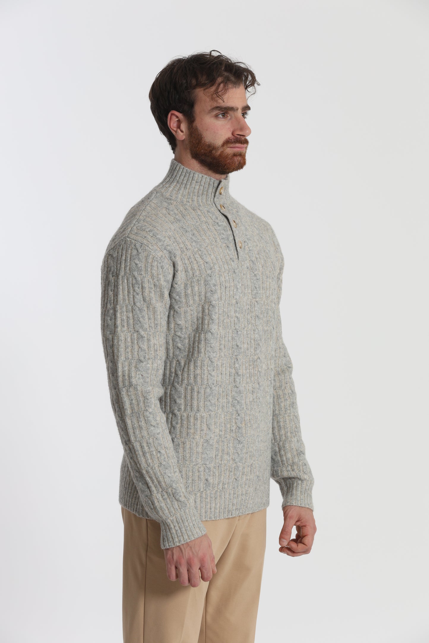 MAGLIA A MEZZO COLLO IN MISTO LANA CON TRECCIA