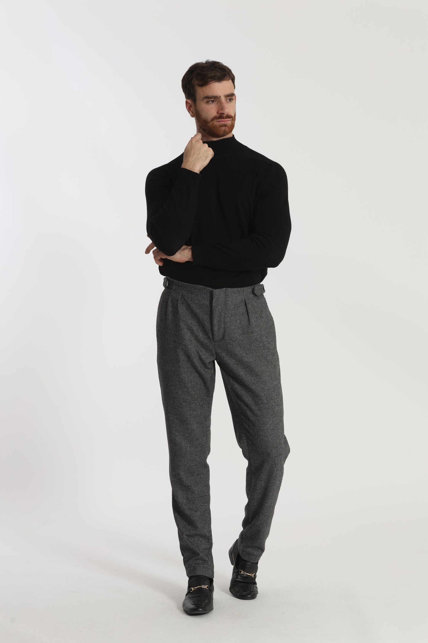 PANTALONI IN MISTO LANA CON CINTURINI