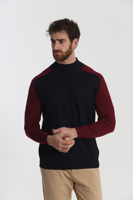 PULLOVER IN MAGLIA BICOLOR A MEZZO COLLO