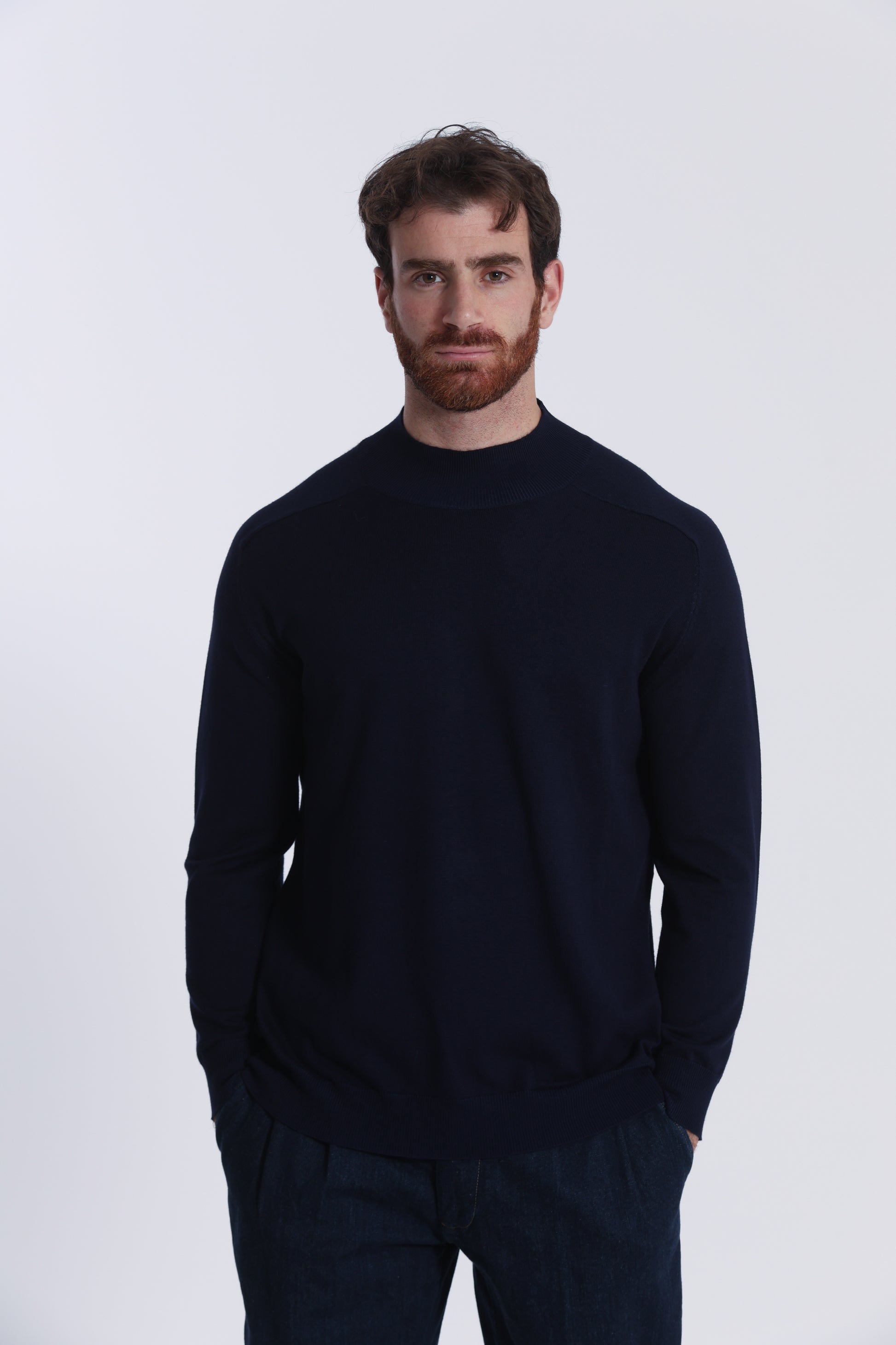 PULLOVER IN MAGLIA A MEZZO COLLO IN TINTA UNITA