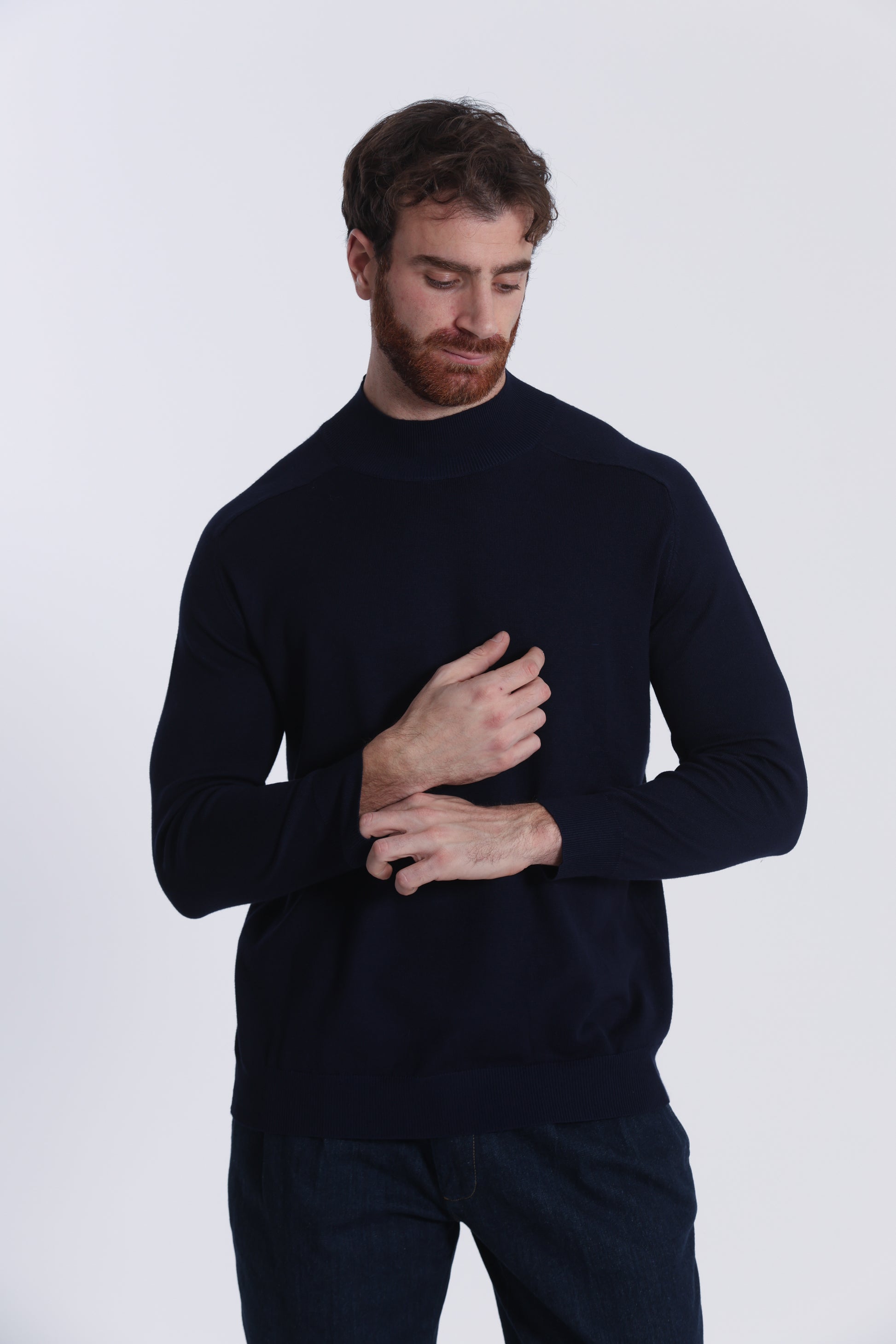PULLOVER IN MAGLIA A MEZZO COLLO IN TINTA UNITA