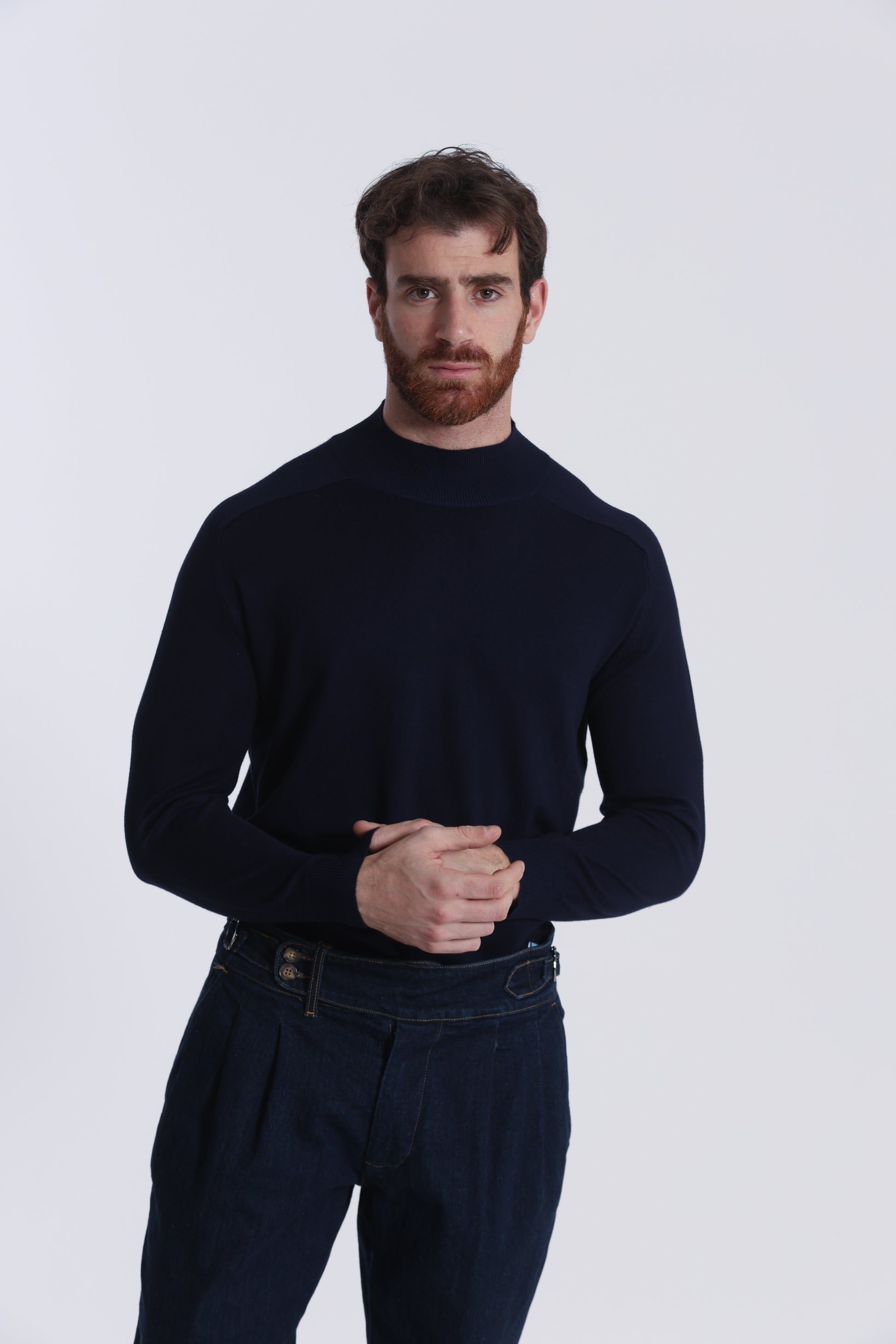 PULLOVER IN MAGLIA A MEZZO COLLO IN TINTA UNITA