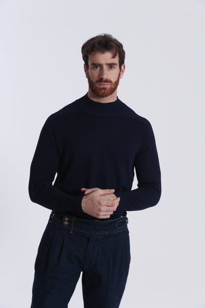 PULLOVER IN MAGLIA A MEZZO COLLO IN TINTA UNITA