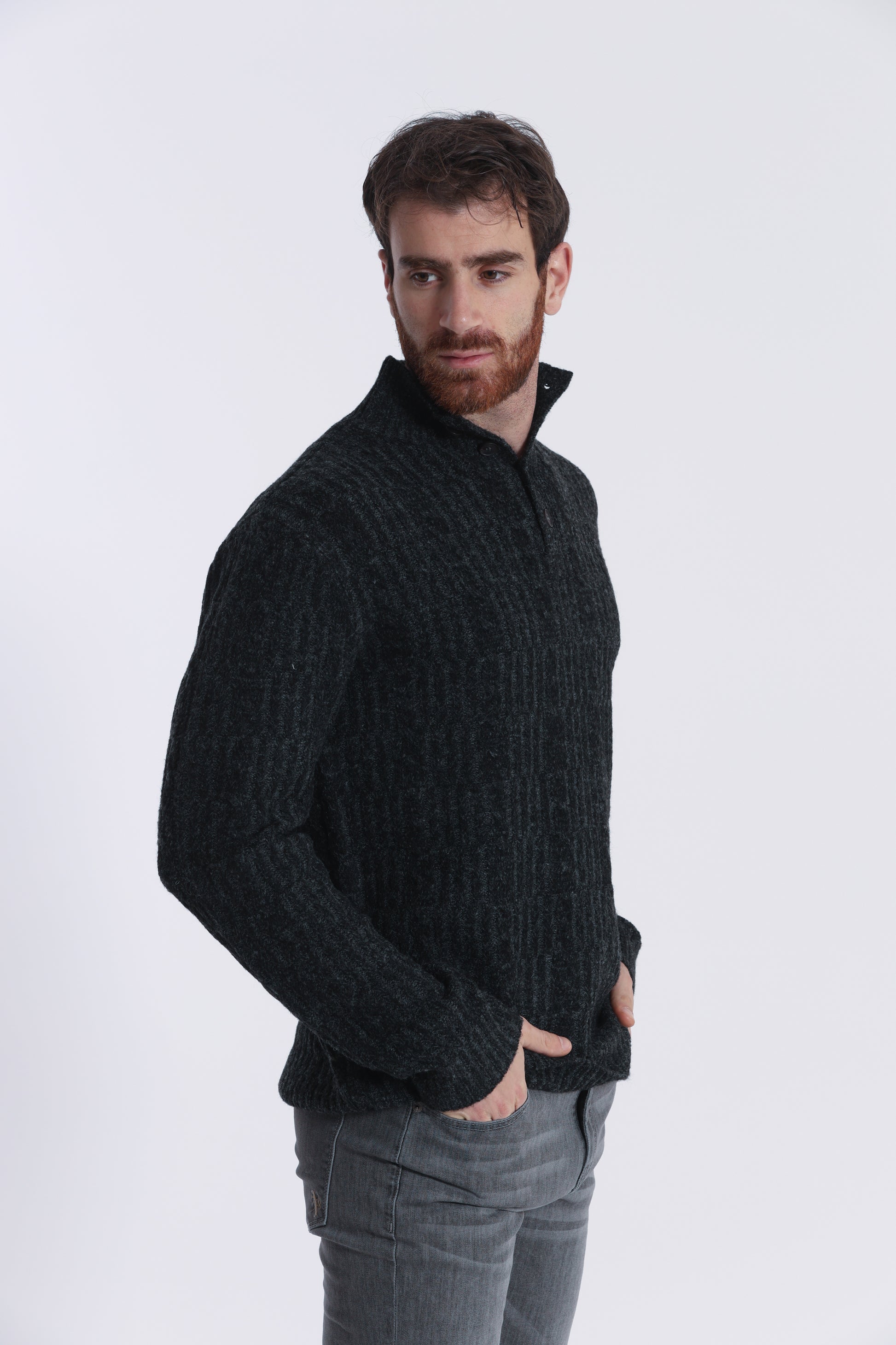 MAGLIA A MEZZO COLLO IN MISTO LANA CON TRECCIA