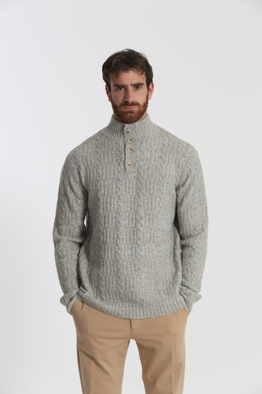 MAGLIA A MEZZO COLLO IN MISTO LANA CON TRECCIA