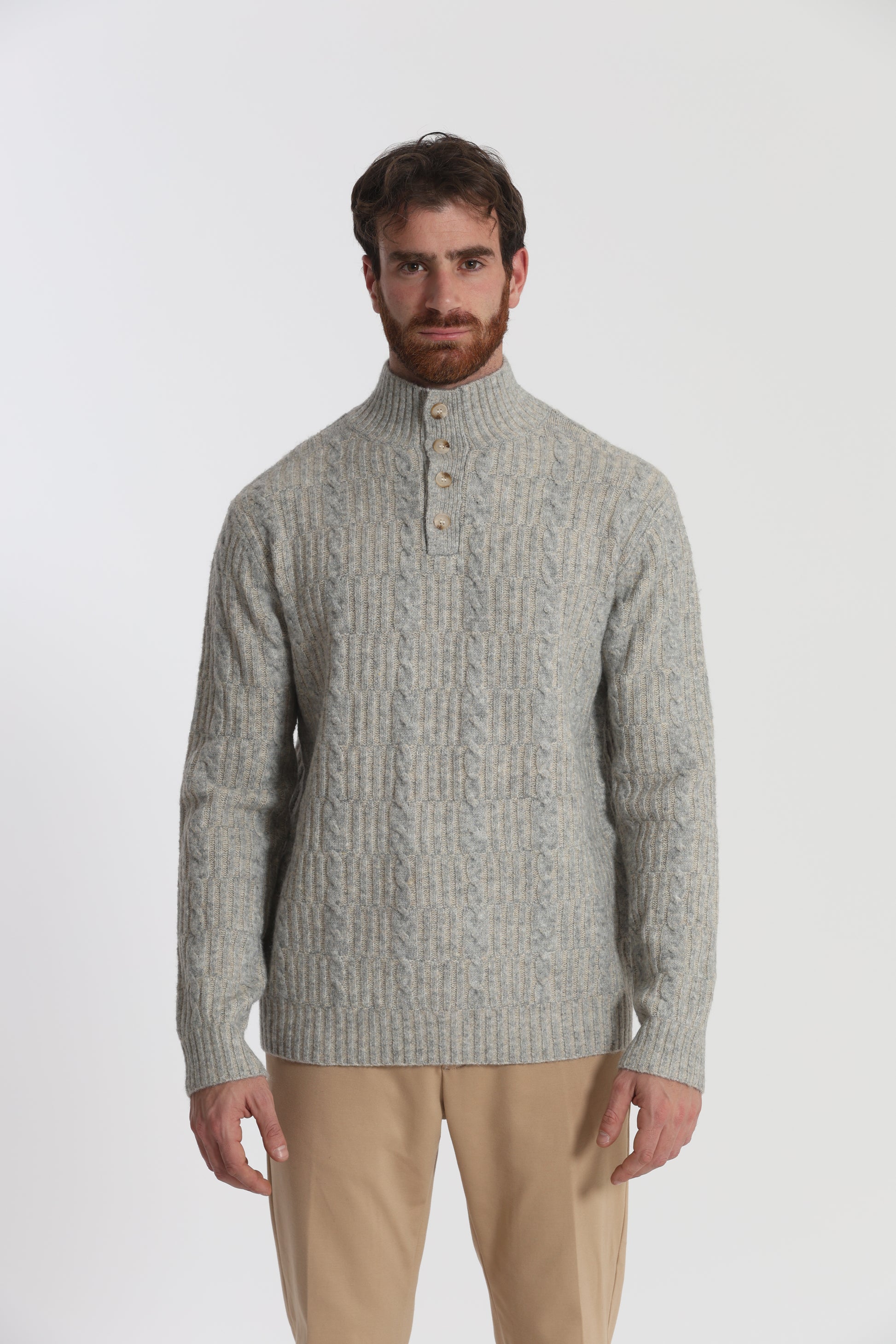 MAGLIA A MEZZO COLLO IN MISTO LANA CON TRECCIA