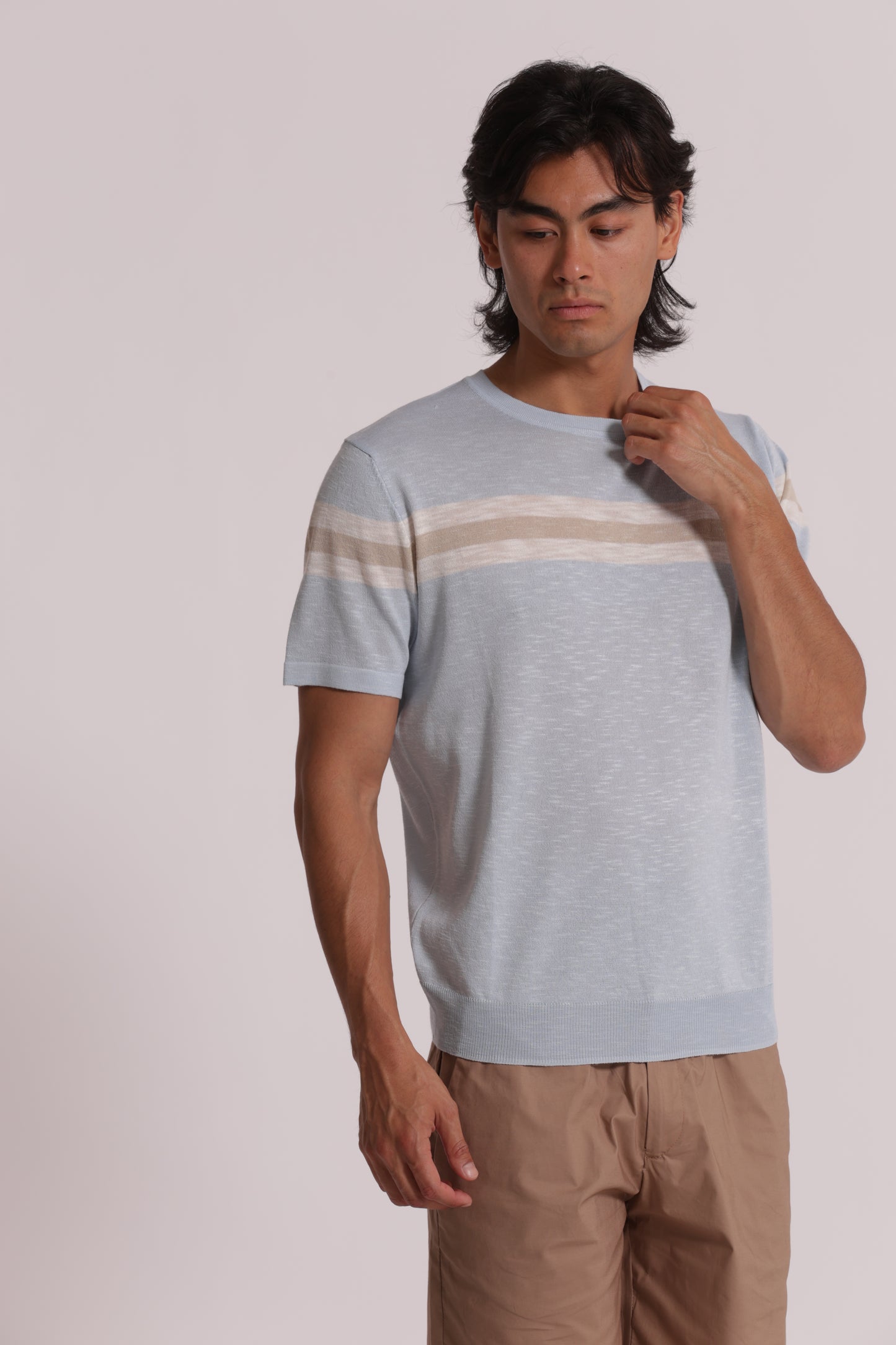 T-SHIRT IN MAGLIA LEGGERA RIGATA