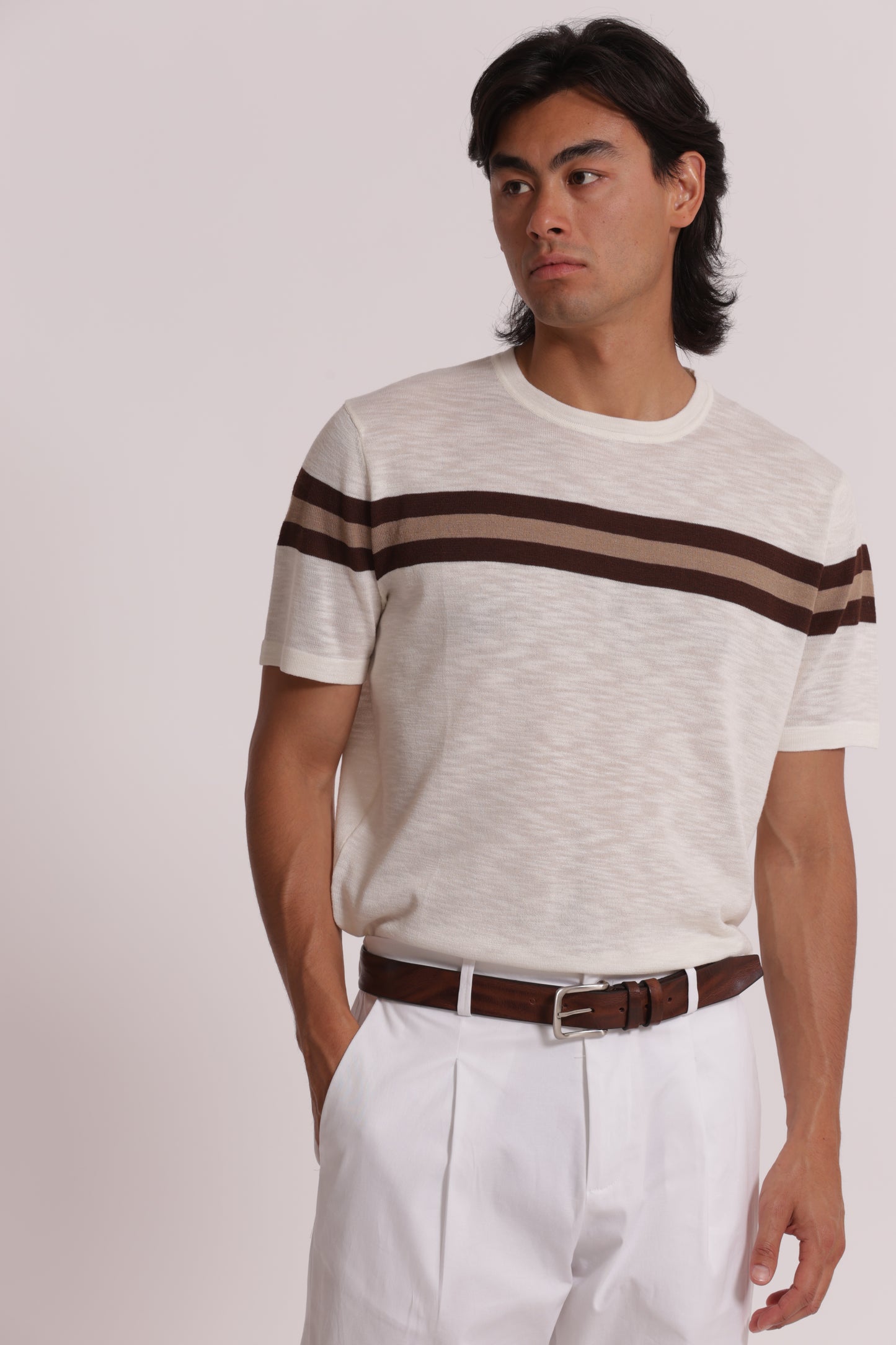 T-SHIRT IN MAGLIA LEGGERA RIGATA