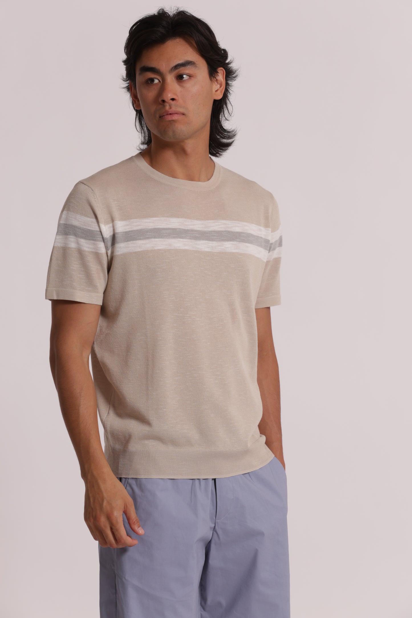 T-SHIRT IN MAGLIA LEGGERA RIGATA