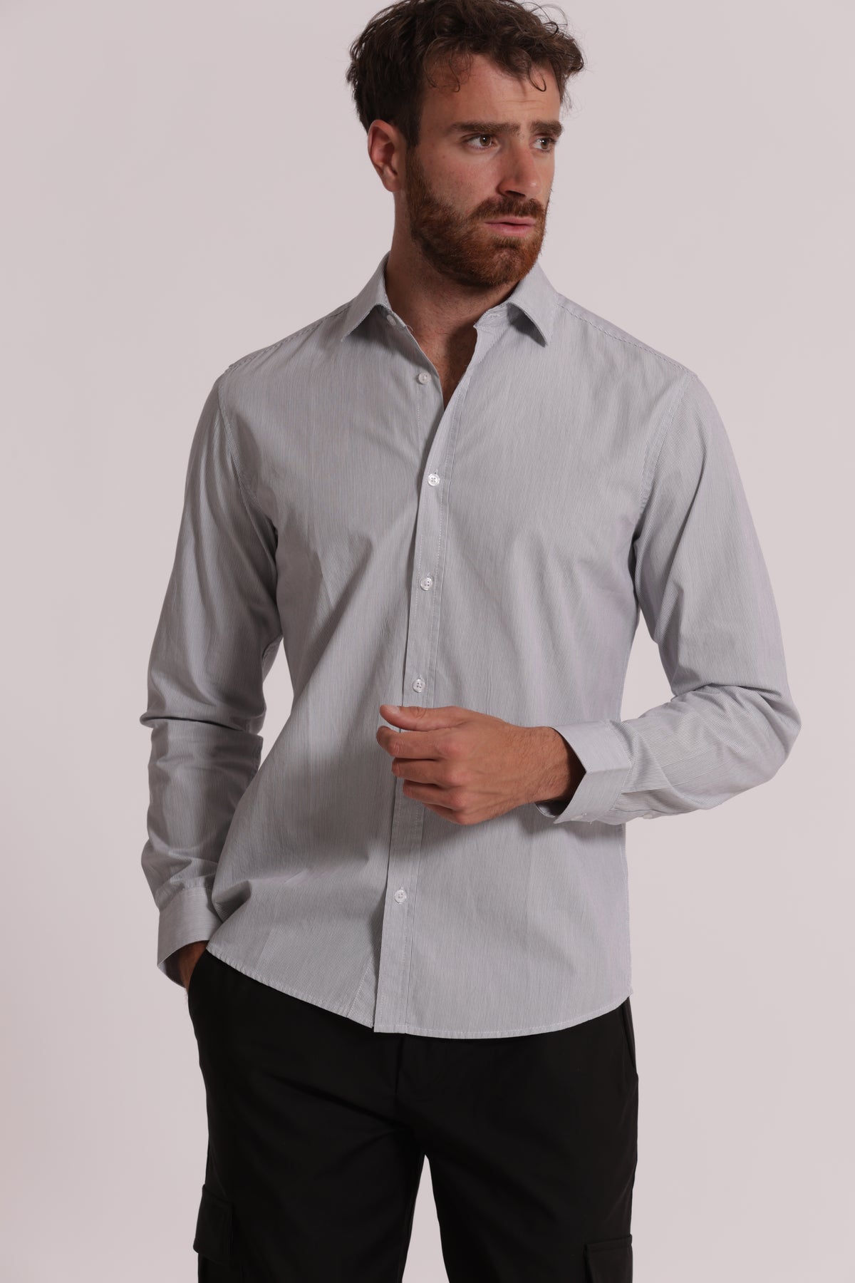CAMICIA MICROFANTASIA A RIGHE