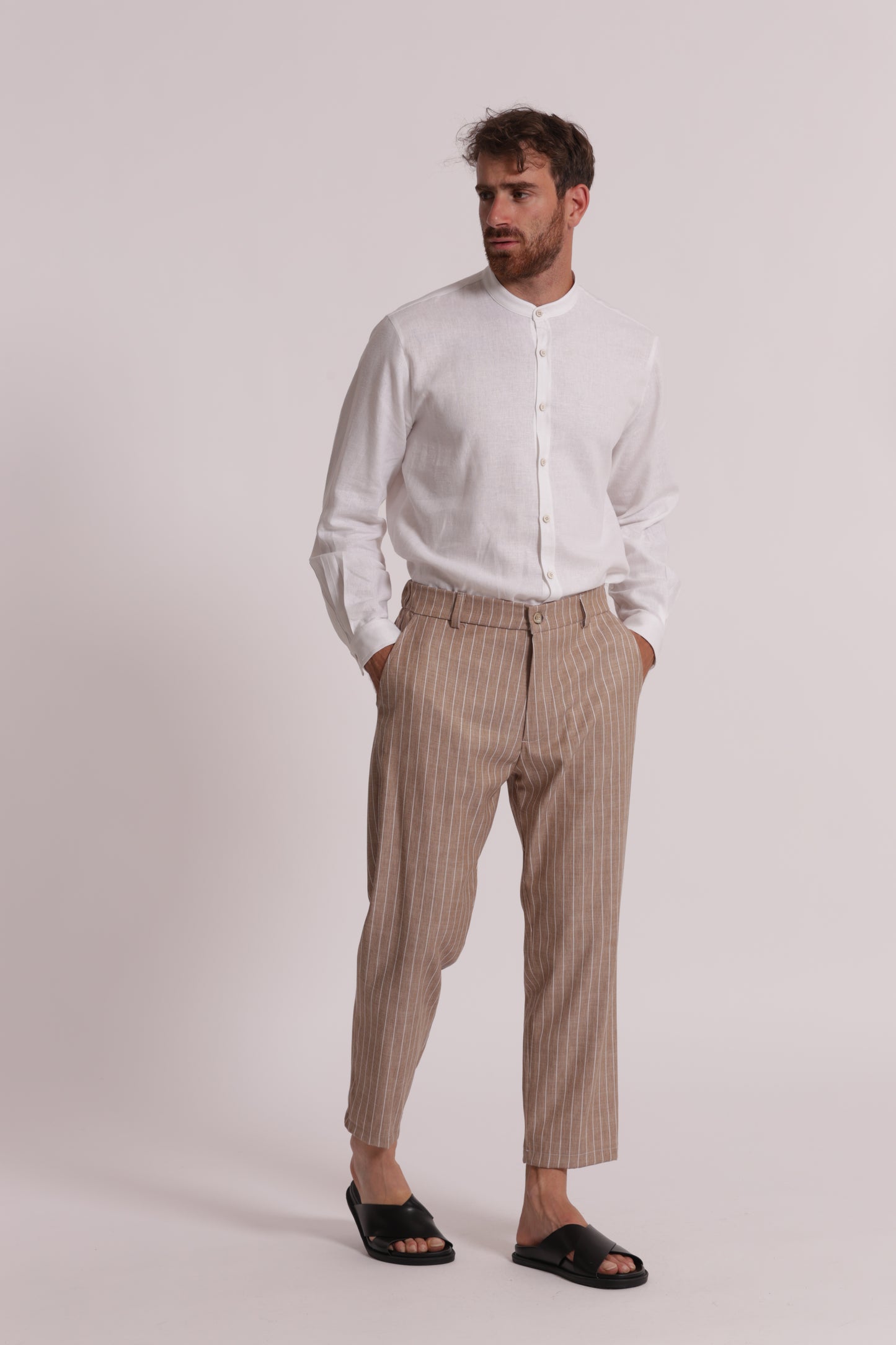 PANTALONI RIGHE MISTO LYOCELL