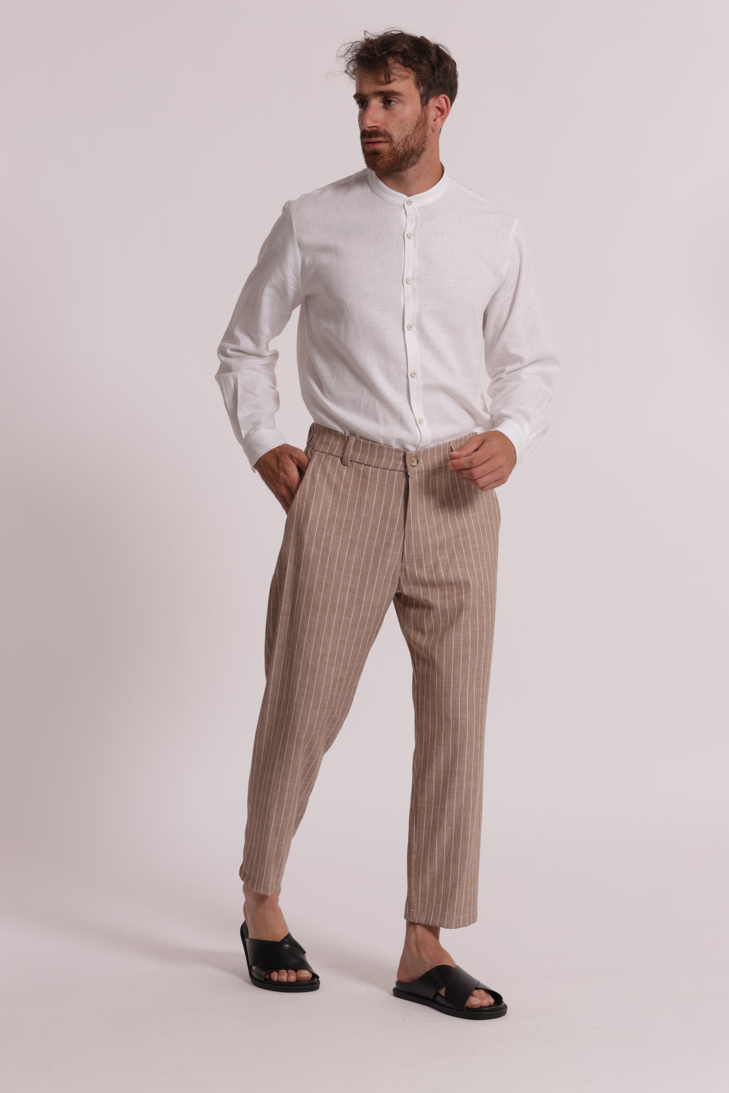 PANTALONI RIGHE MISTO LYOCELL