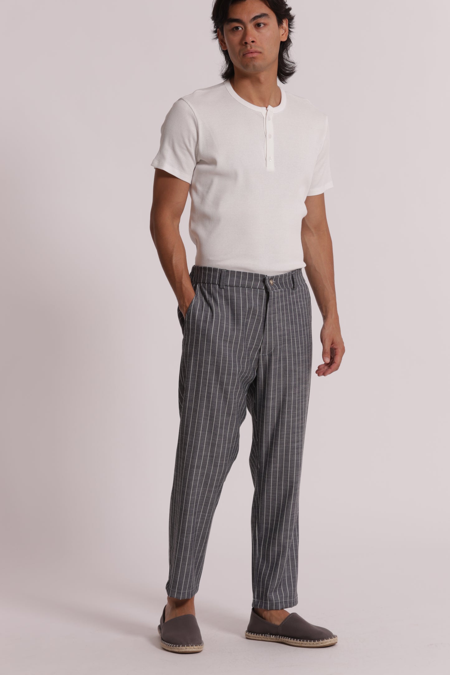 PANTALONI RIGHE MISTO LYOCELL