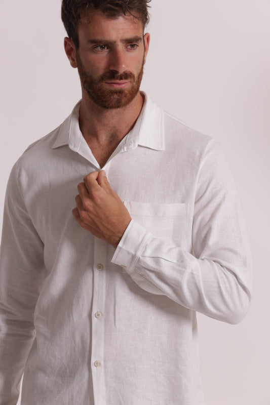 CAMICIA IN LINO CON MANICA LUNGA E TASCHINO