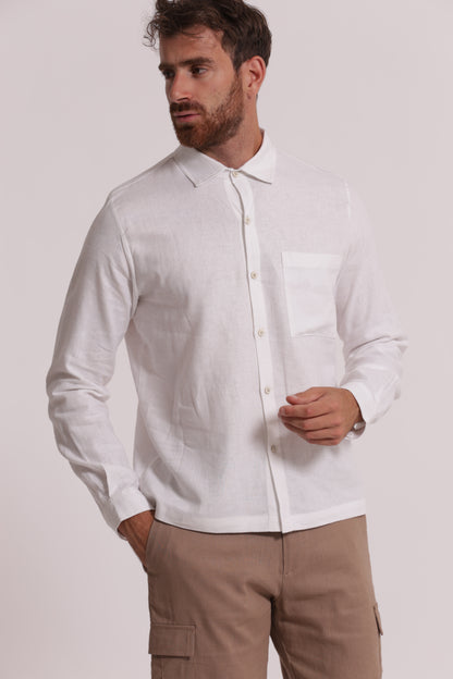 CAMICIA IN LINO CON MANICA LUNGA E TASCHINO