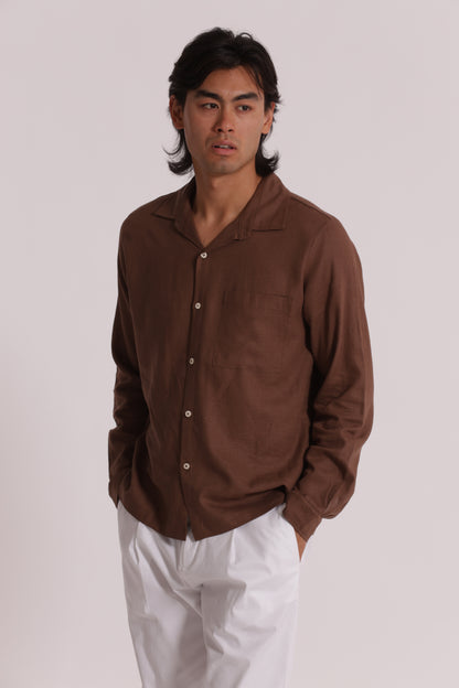 CAMICIA IN LINO CON MANICA LUNGA E TASCHINO