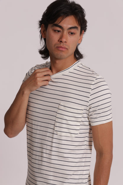 T-SHIRT GIROCOLLO CON TASCHINO MARINIERE