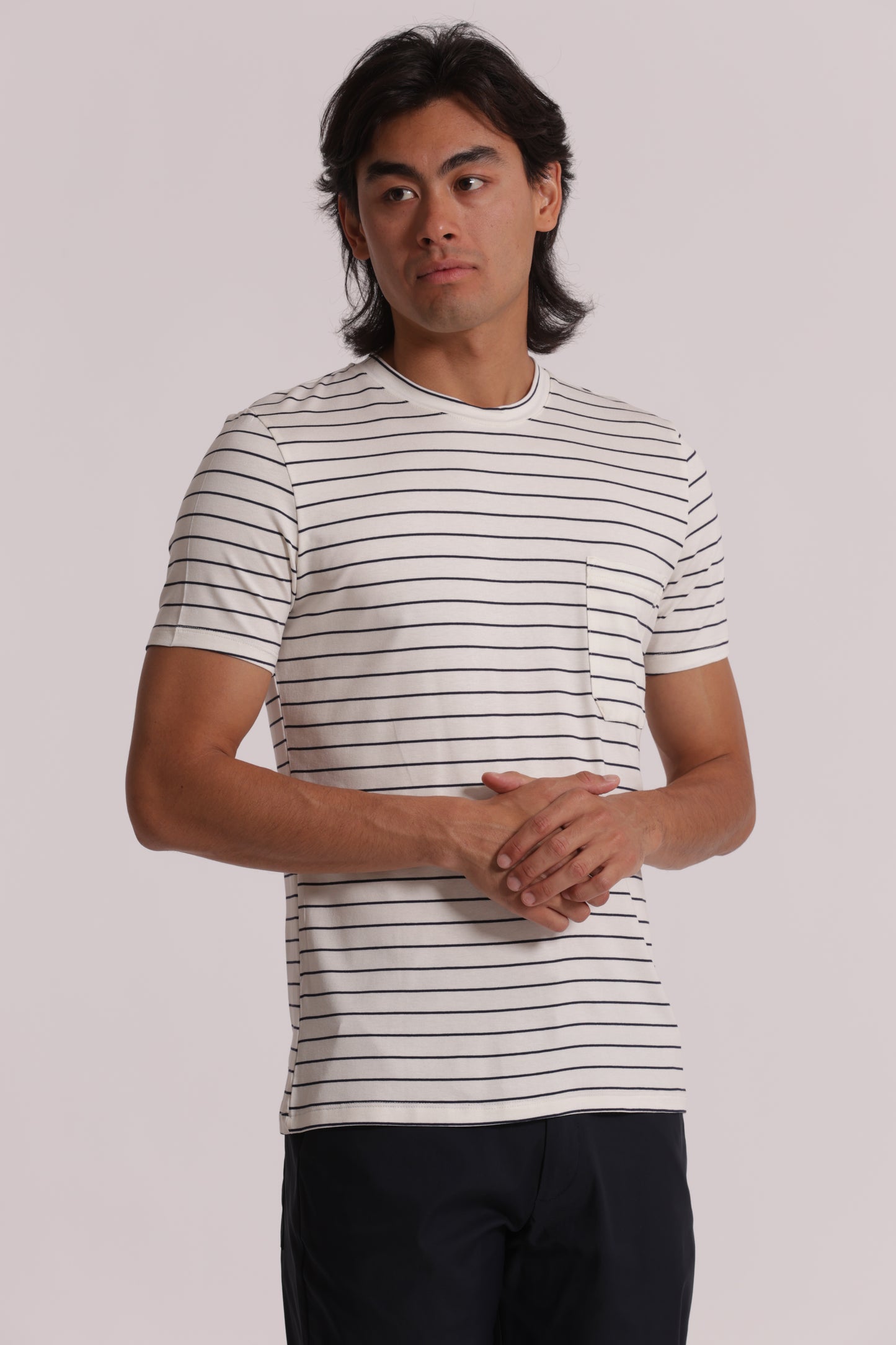 T-SHIRT GIROCOLLO CON TASCHINO MARINIERE