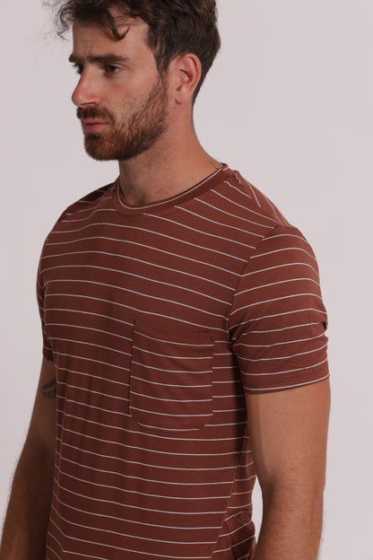 T-SHIRT GIROCOLLO CON TASCHINO MARINIERE