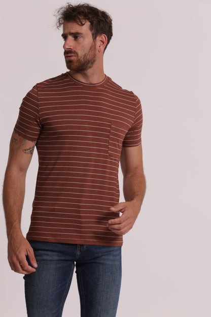 T-SHIRT GIROCOLLO CON TASCHINO MARINIERE