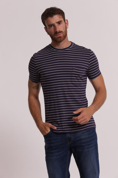 T-SHIRT GIROCOLLO CON TASCHINO MARINIERE