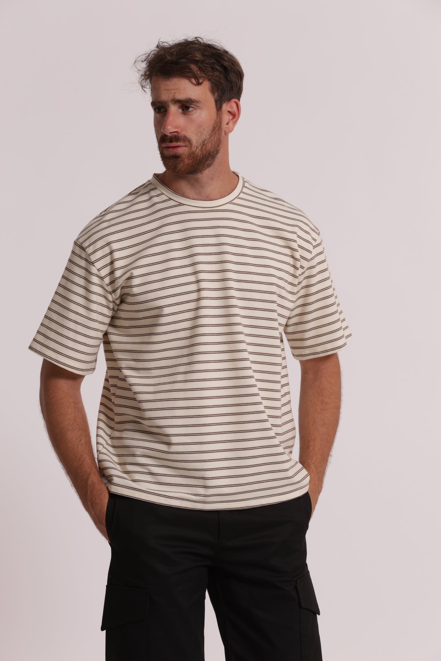 FELPA MANICA CORTA OVERSIZE CON RIGHE